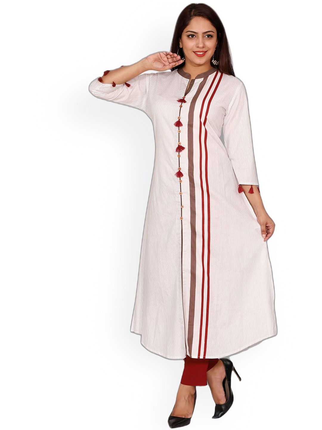 

SUTI Women White Striped Cotton A-Line Kurta