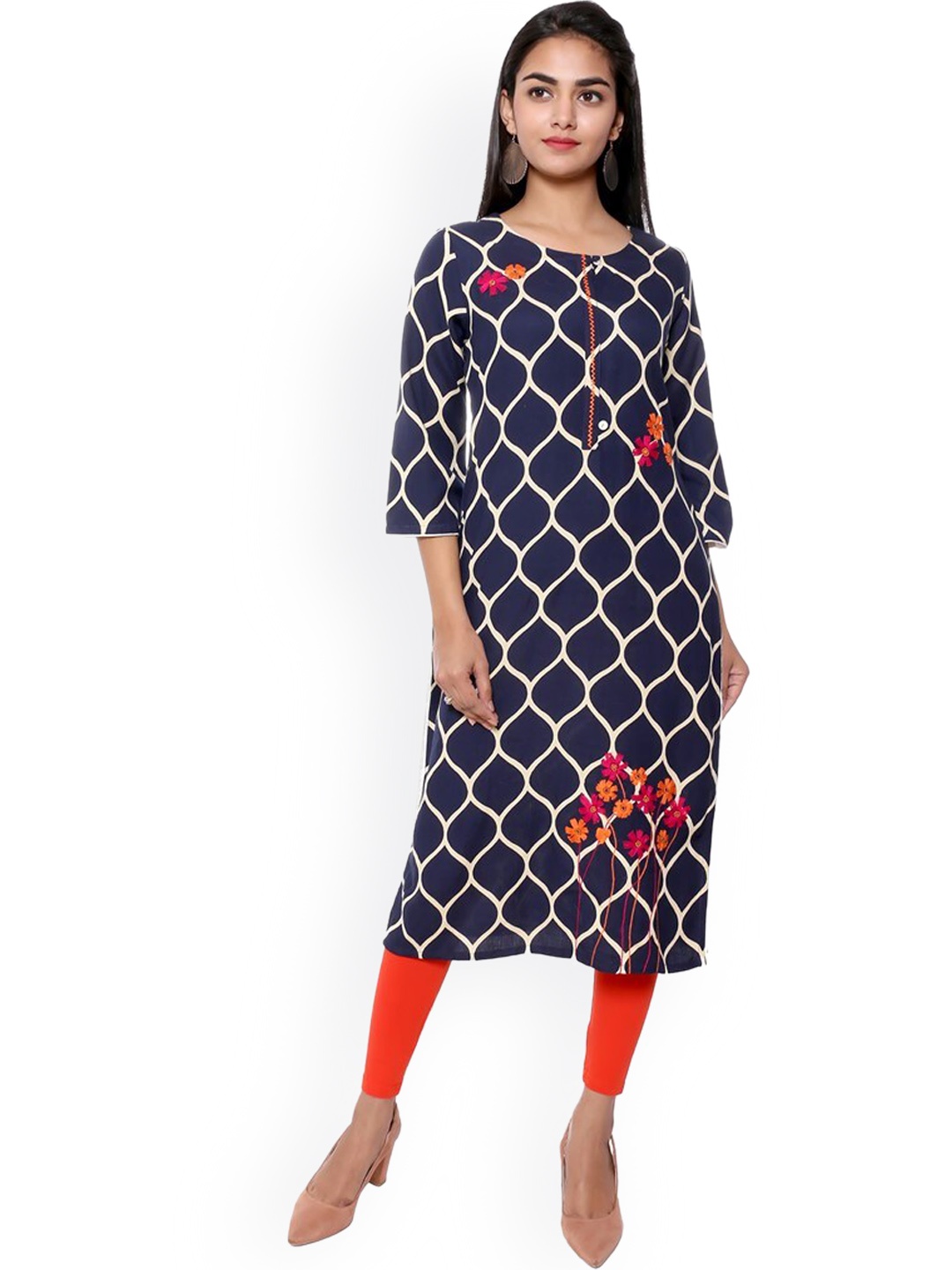 

SUTI Women Navy Blue Geometric Printed Kurta