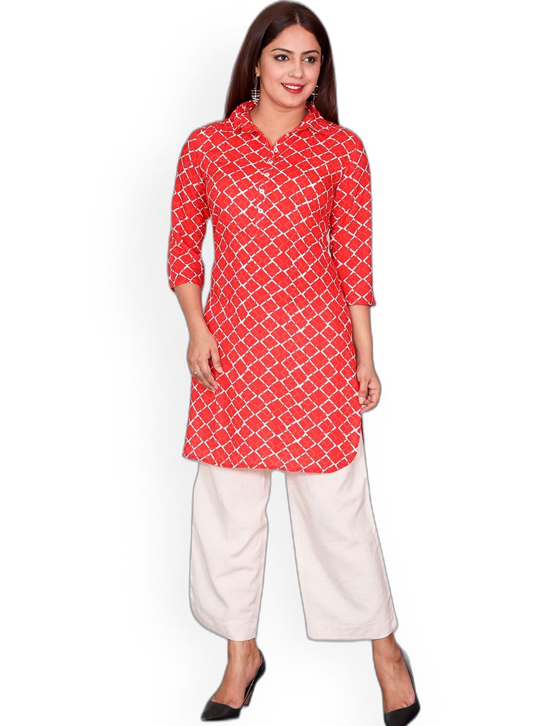 

SUTI Women Red Geometric Printed Thread Work Pathani Kurta