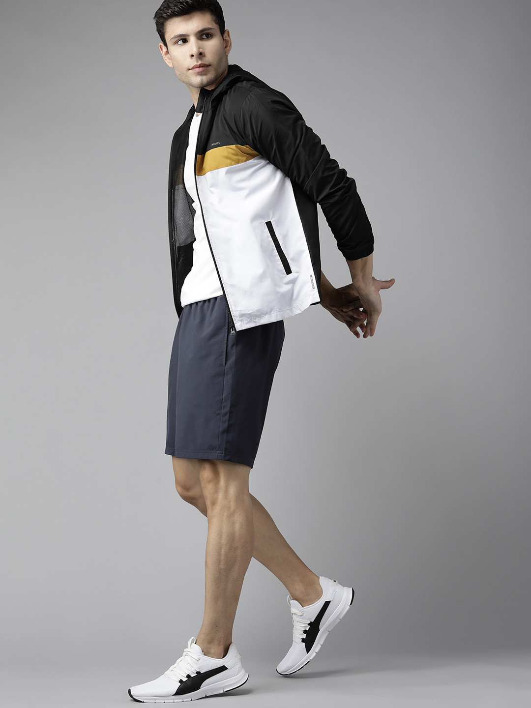 

PROWL by Tiger Shroff Men Black & Mustard Yellow Colourblocked Tailored Jacket