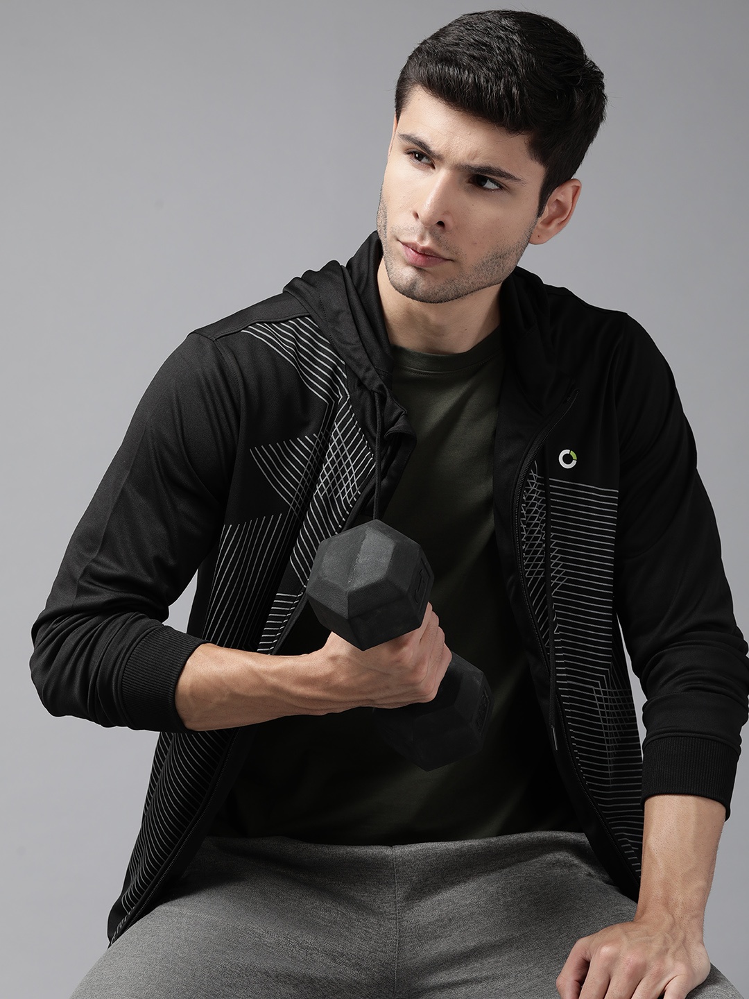 

PROWL by Tiger Shroff Men Black & Grey Printed Hooded Training Sweatshirt