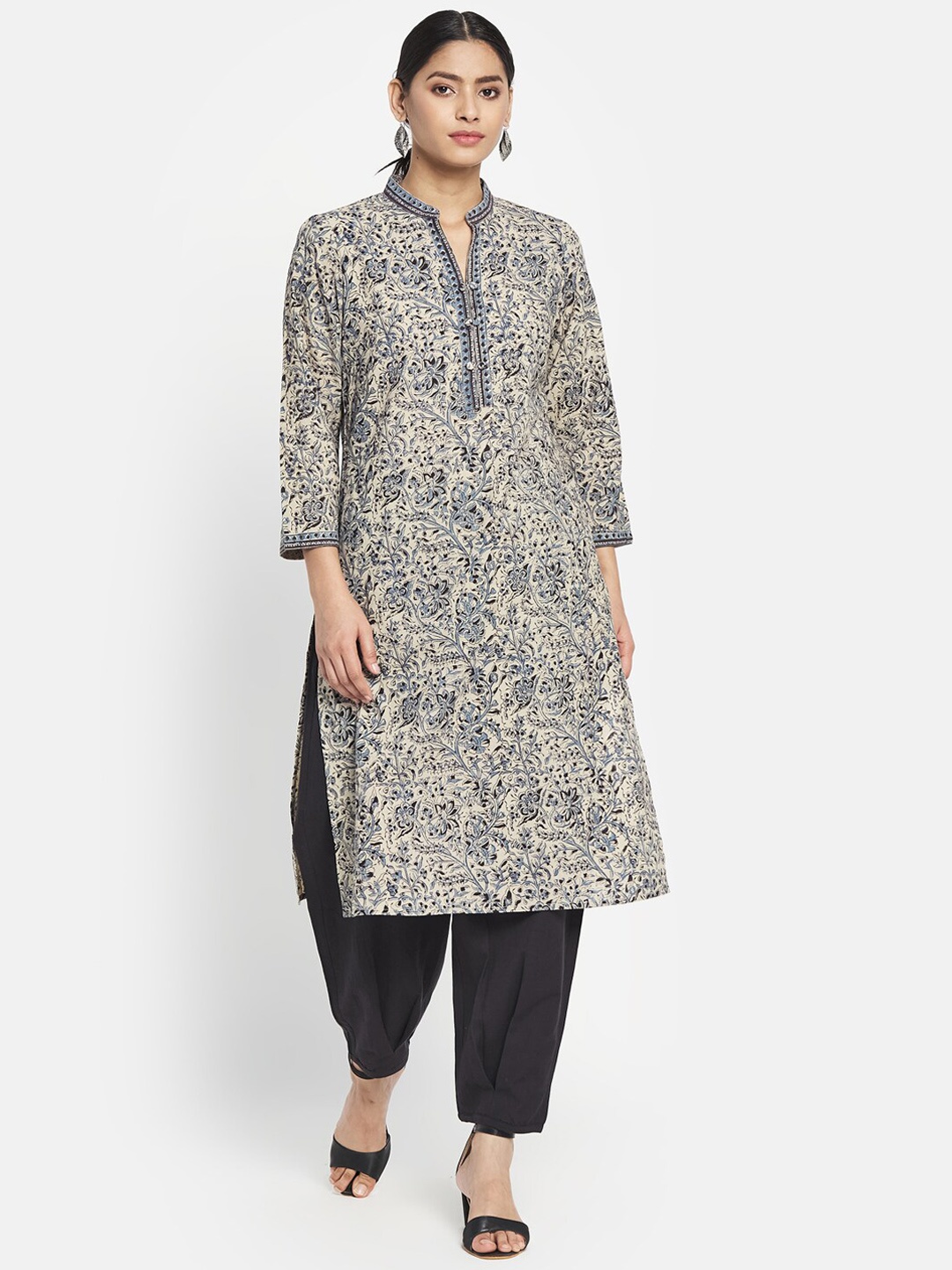 

Fabindia Women Multicoloured Paisley Yoke Design Flared Sleeves Mirror Work Anarkali Kurta, Multi
