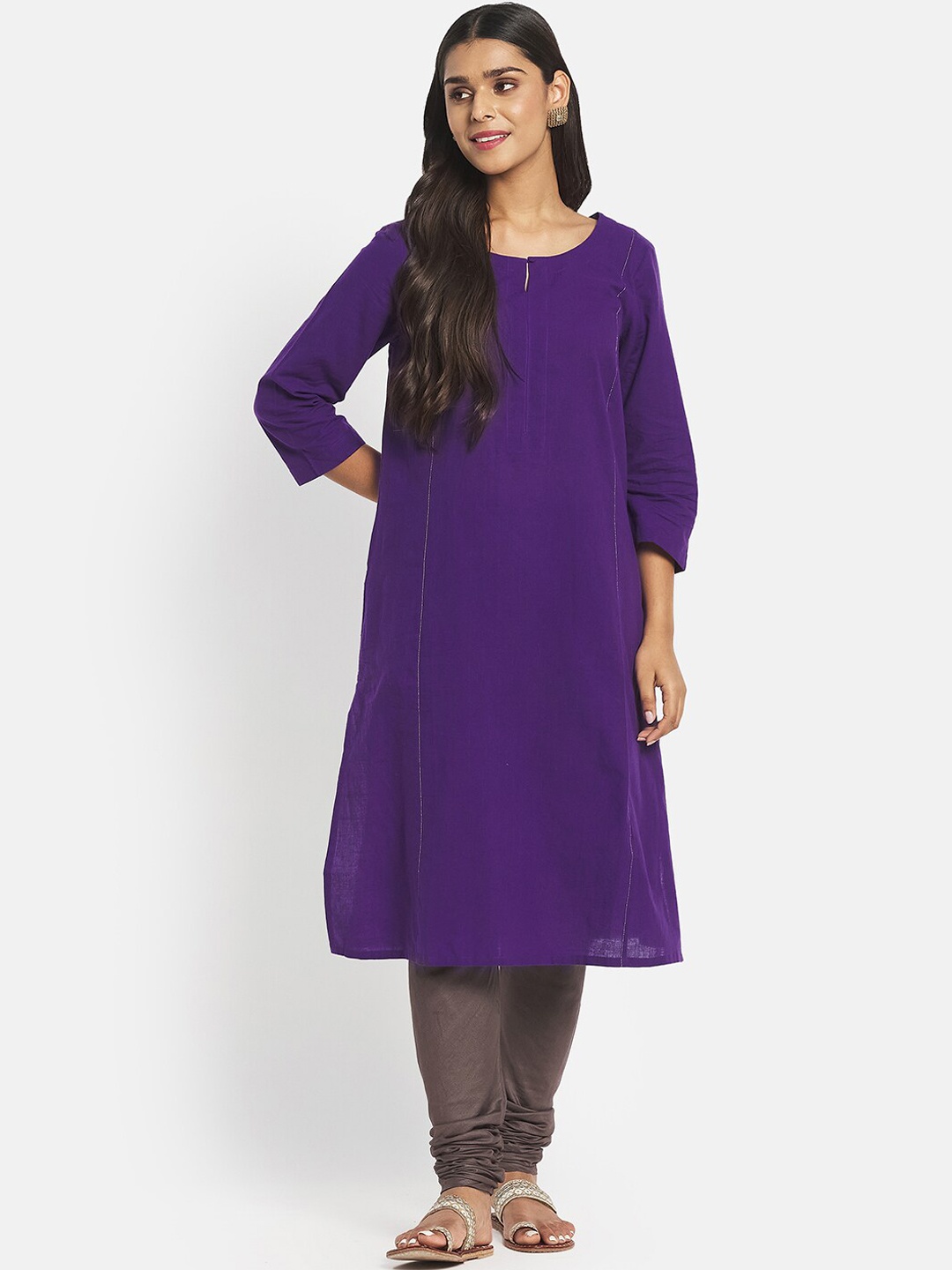 

Fabindia Women Solid Purple Kurta