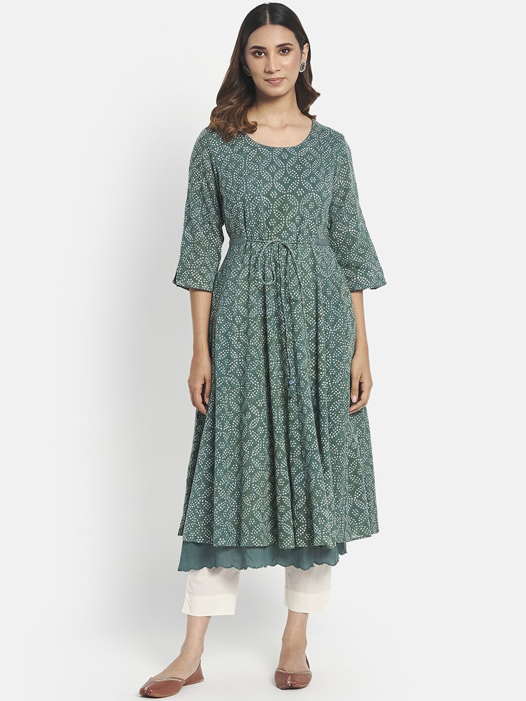 

Fabindia Women Green Ethnic Motifs Printed Kurta