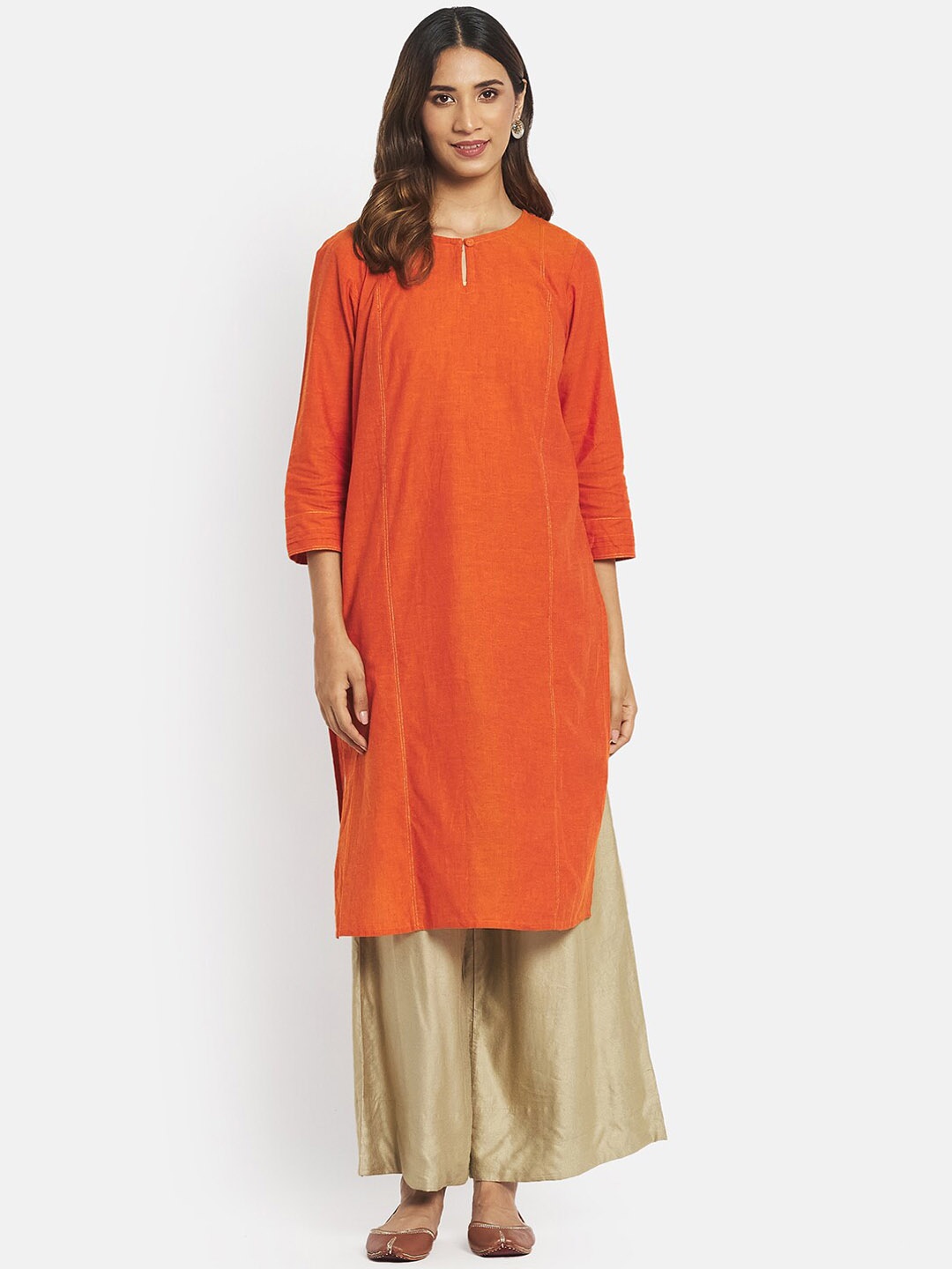 

Fabindia Women Orange Solid Kurta