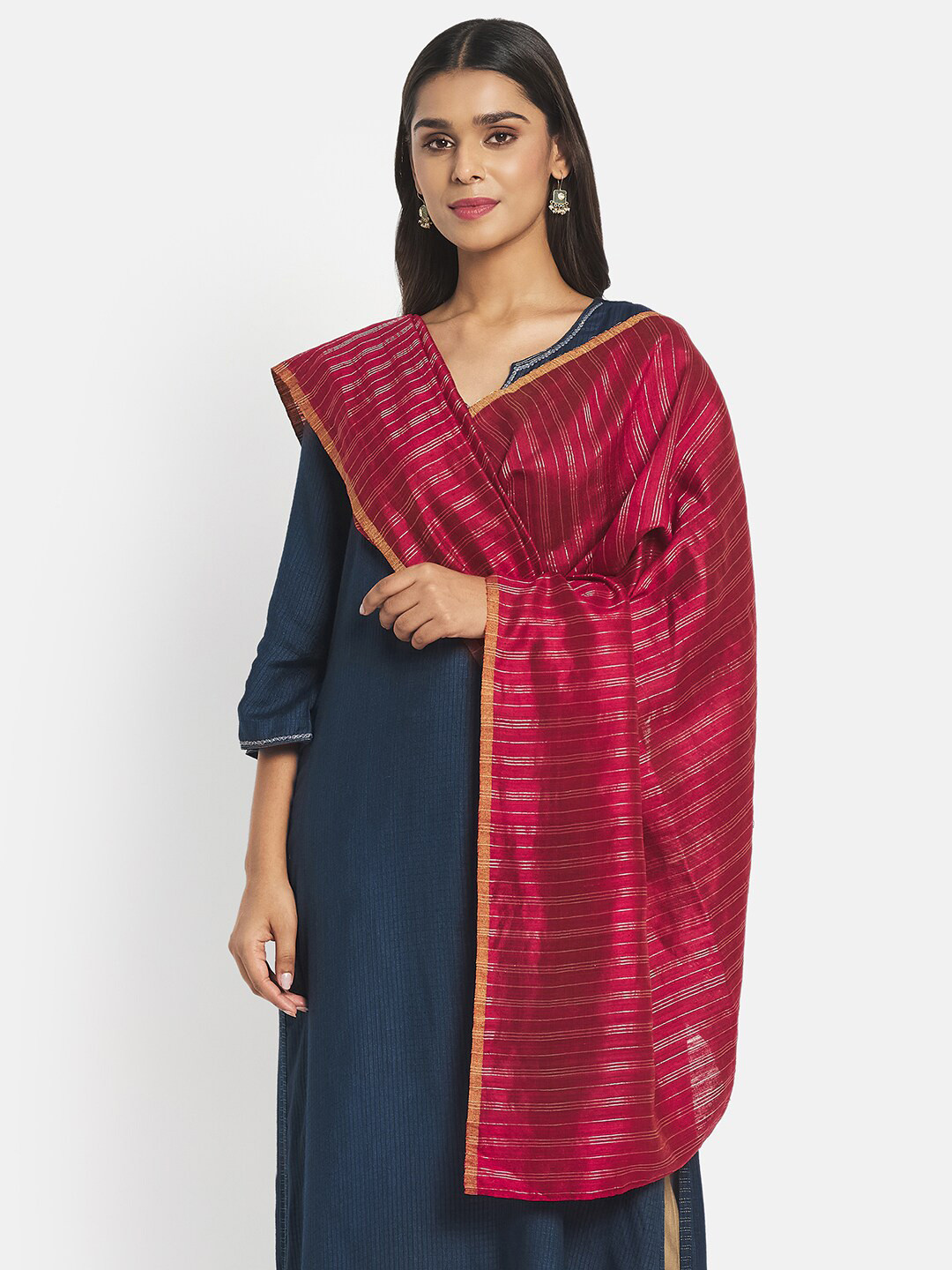 

Fabindia Women Maroon Striped Stole