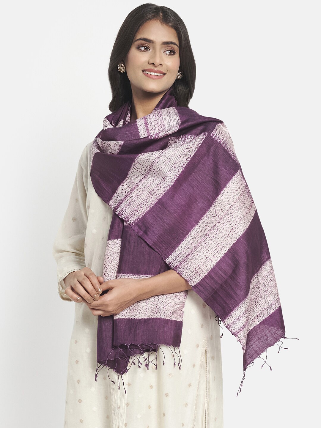 

Fabindia Women Purple & White Printed Stole