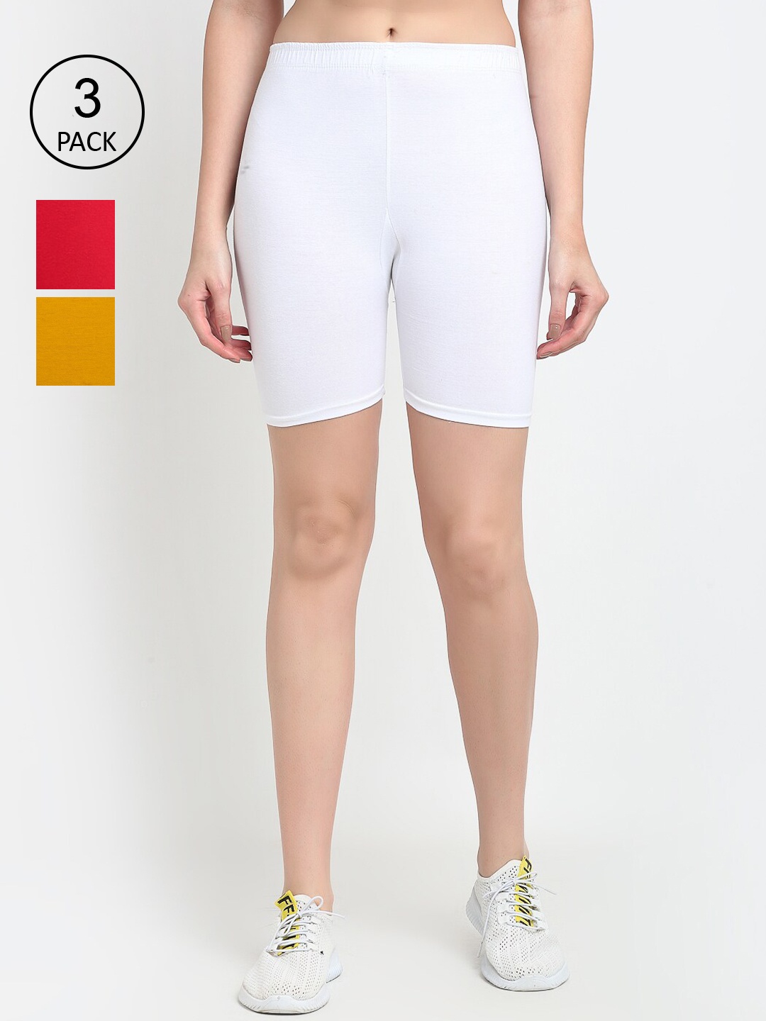 

GRACIT Women Pack Of 3 Solid Cycling Sports Shorts, White