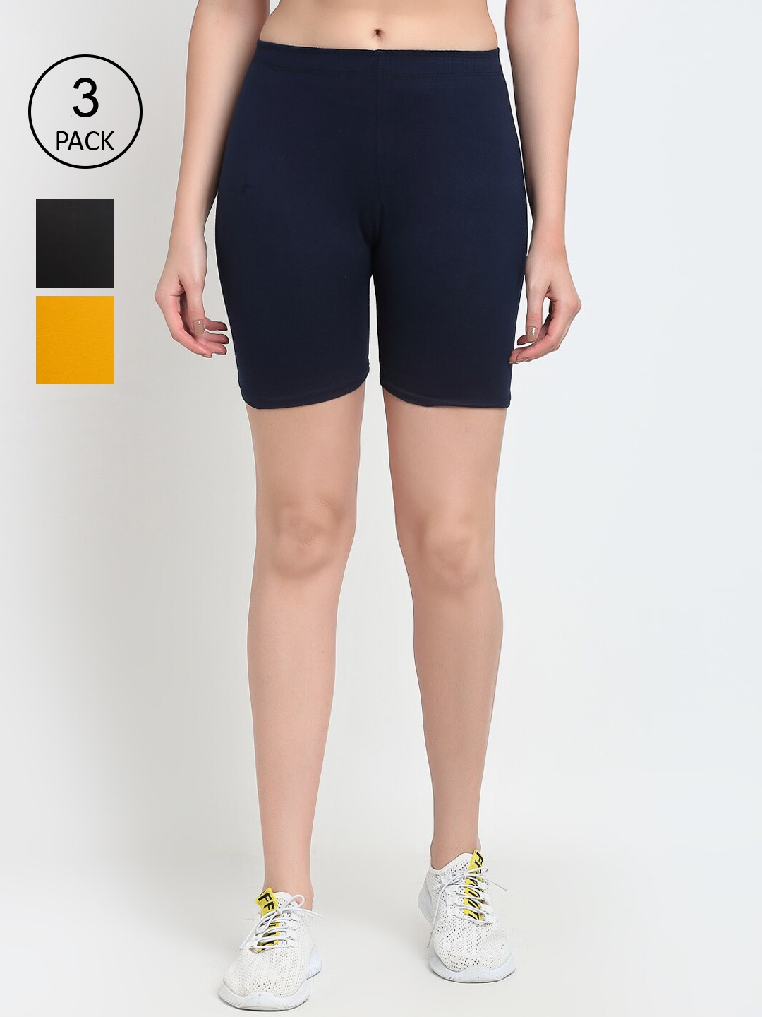 

GRACIT Women Pack Of 3 Solid Cycling Sports Shorts, Black