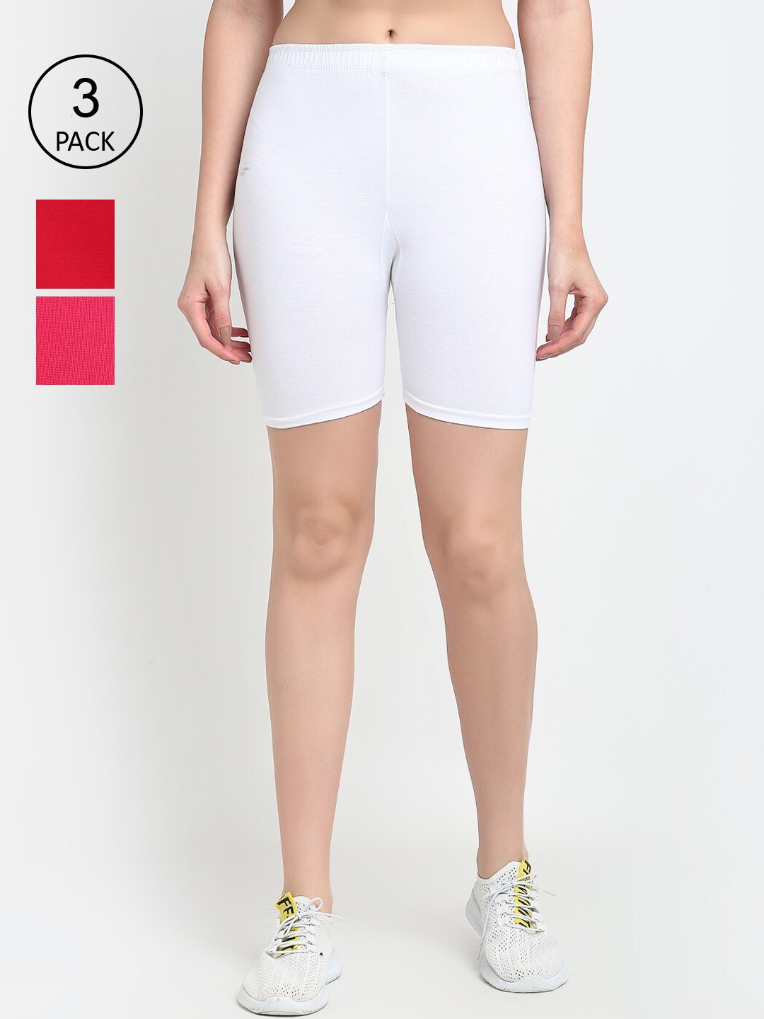 GRACIT Women Pack of 3 Cycling Sports Shorts, White