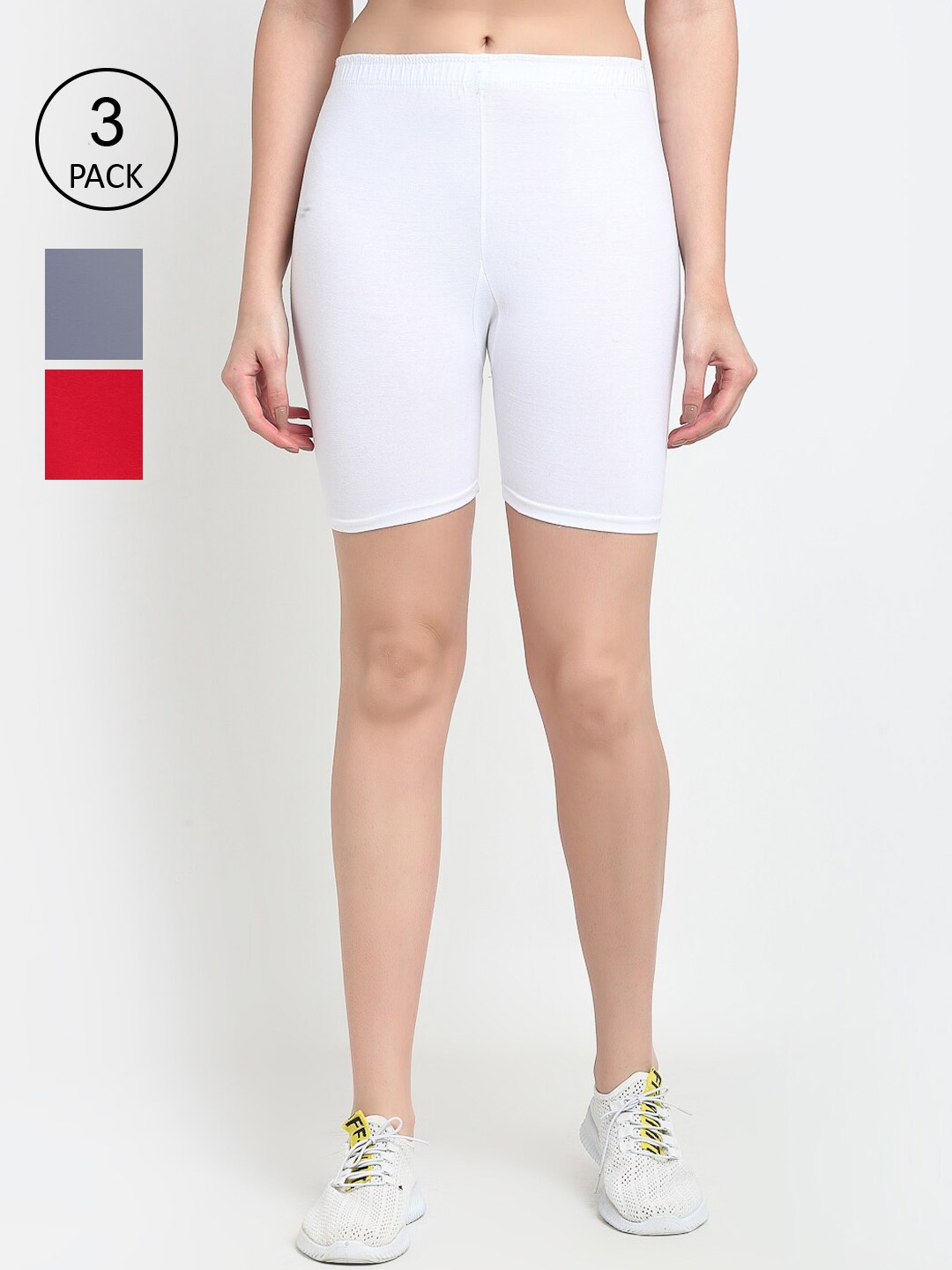 

GRACIT Women Pack Of 3 Solid Cycling Sports Shorts, White