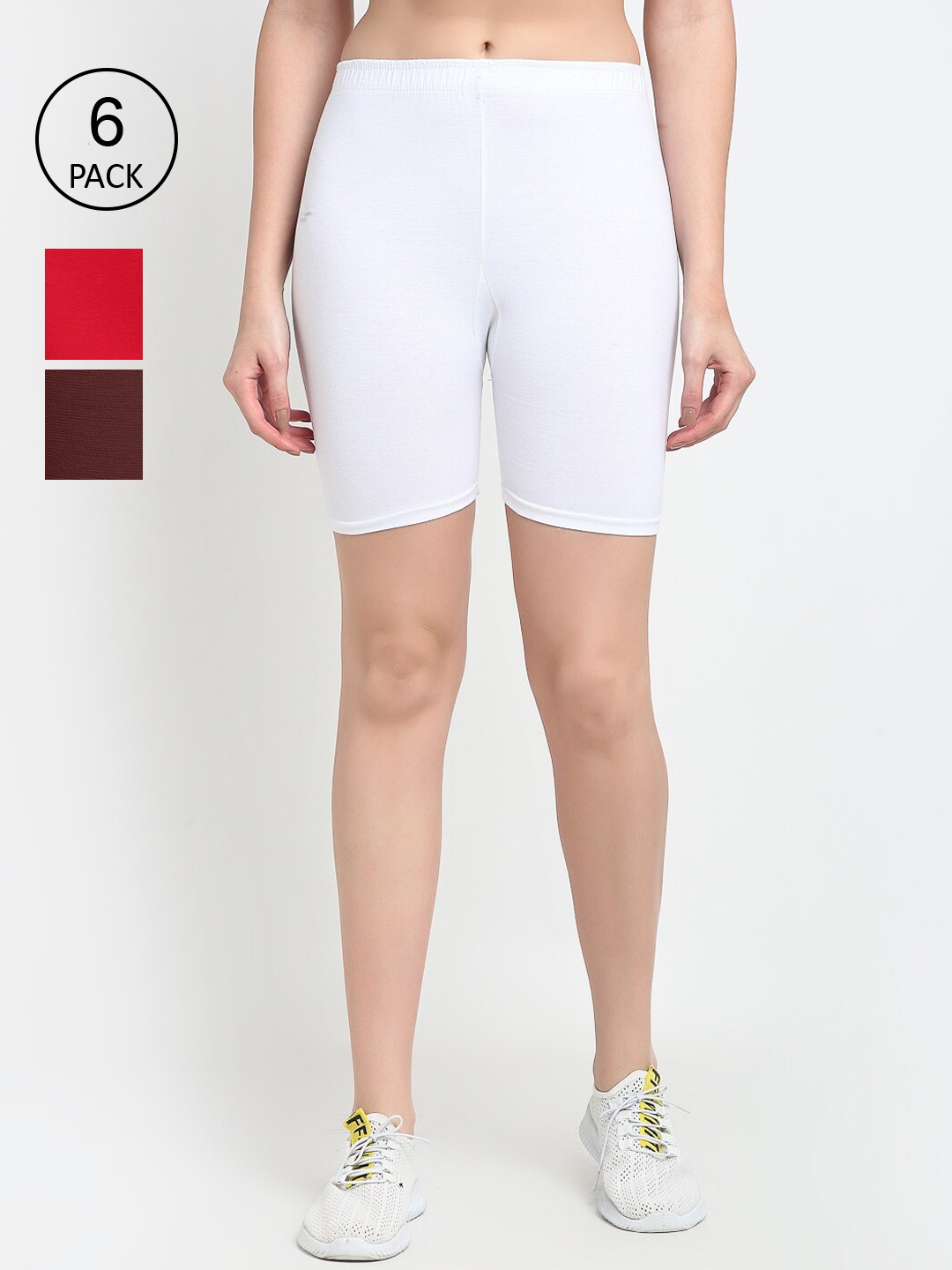 

GRACIT Women Pack of 3 White & Red Cycling Sports Shorts