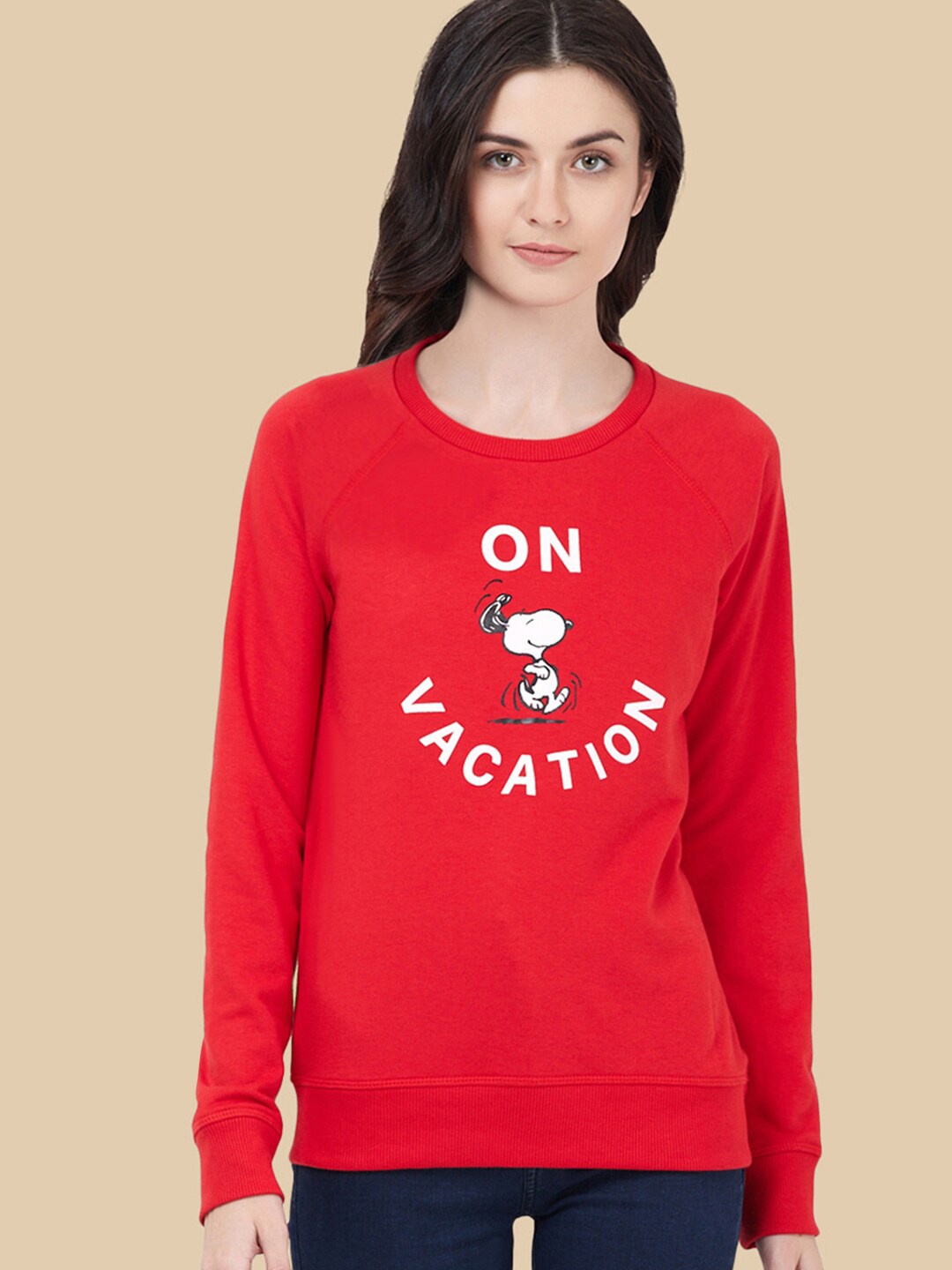 

Free Authority Women Red Peanuts Printed Cotton Sweatshirt