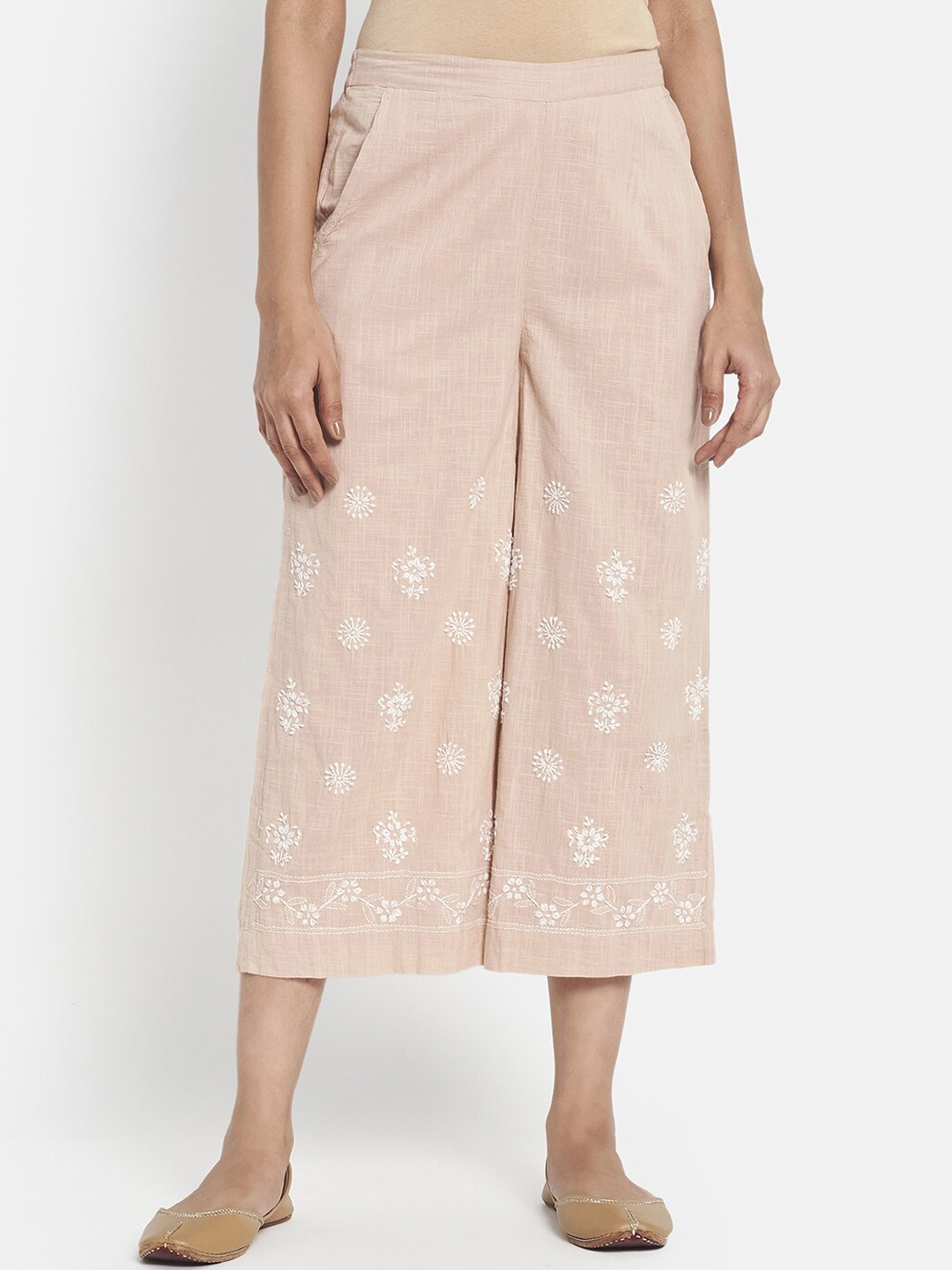 

Fabindia Women Beige Printed Culottes Trousers