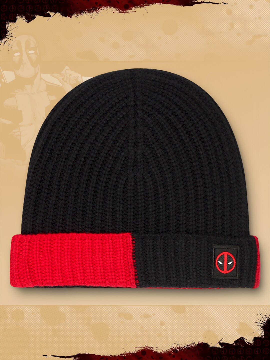 

Free Authority Men Pure Cotton Red & Black Deadpool Beanie cap