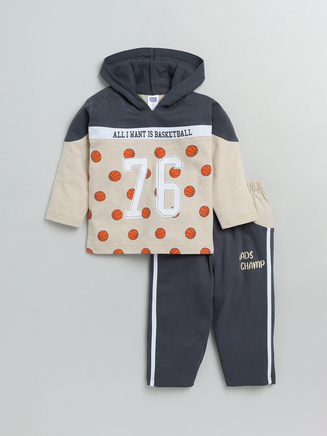 

Nottie Planet Boys Pure Cotton Champagne & Black Printed T-shirt with Pyjamas