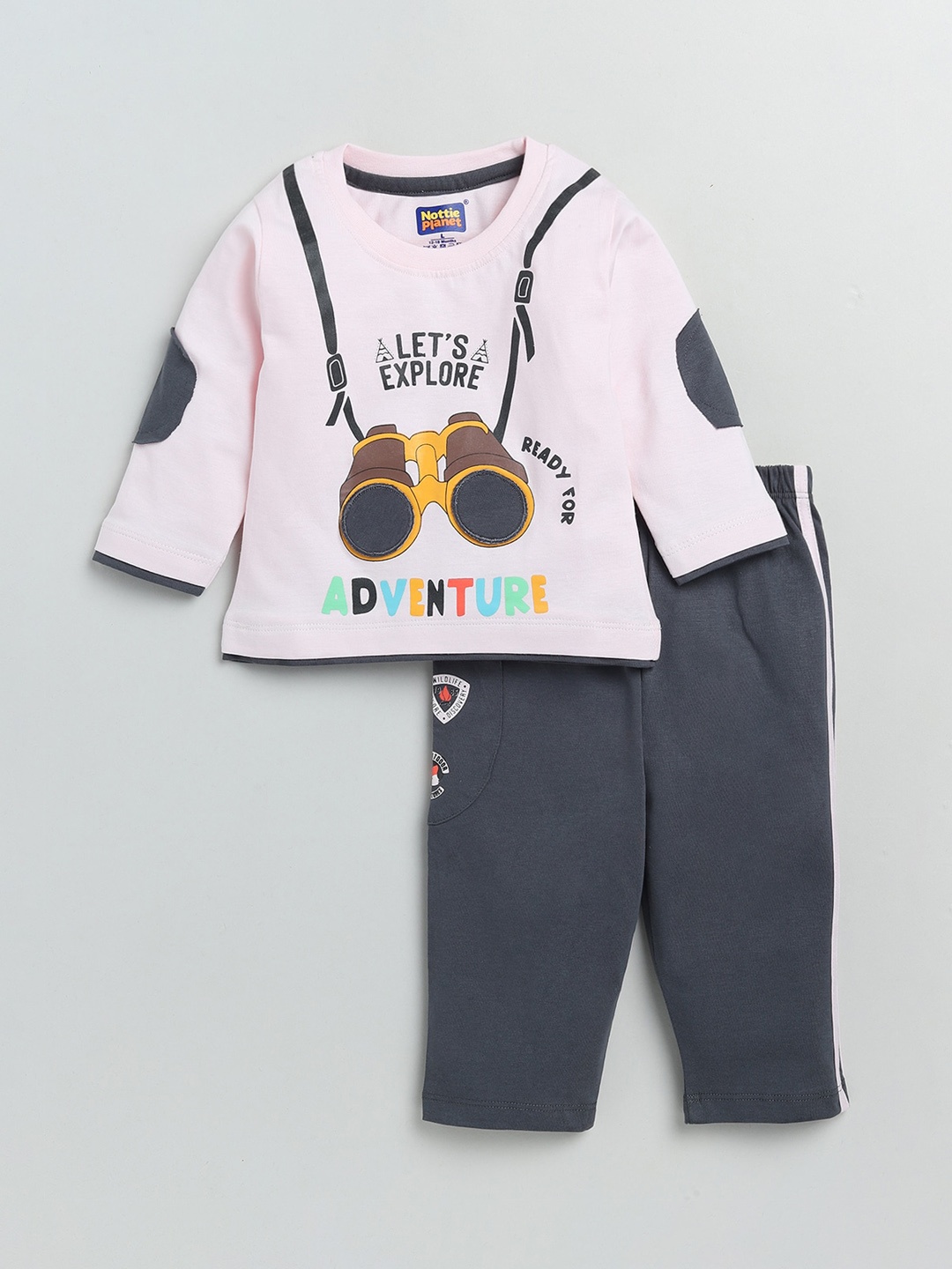 

Nottie Planet Boys Pure Cotton Pink & Grey Printed T-shirt with Pyjamas