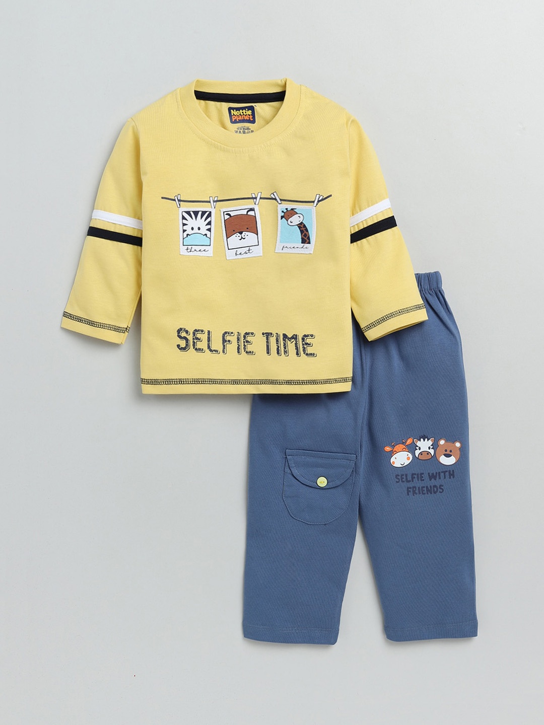 

Nottie Planet Boys Yellow & Blue Printed Pure Cotton T-shirt with Pyjamas