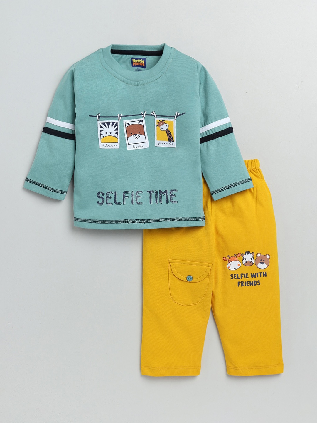 

Nottie Planet Boys Green & Yellow Printed Pure Cotton T-shirt with Pyjamas