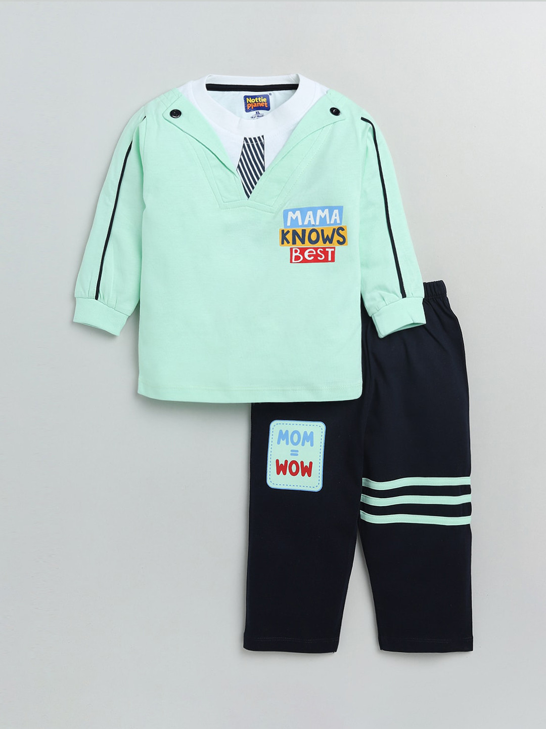 

Nottie Planet Boys Green & Navy Blue Printed Pure Cotton T-shirt with Pyjamas