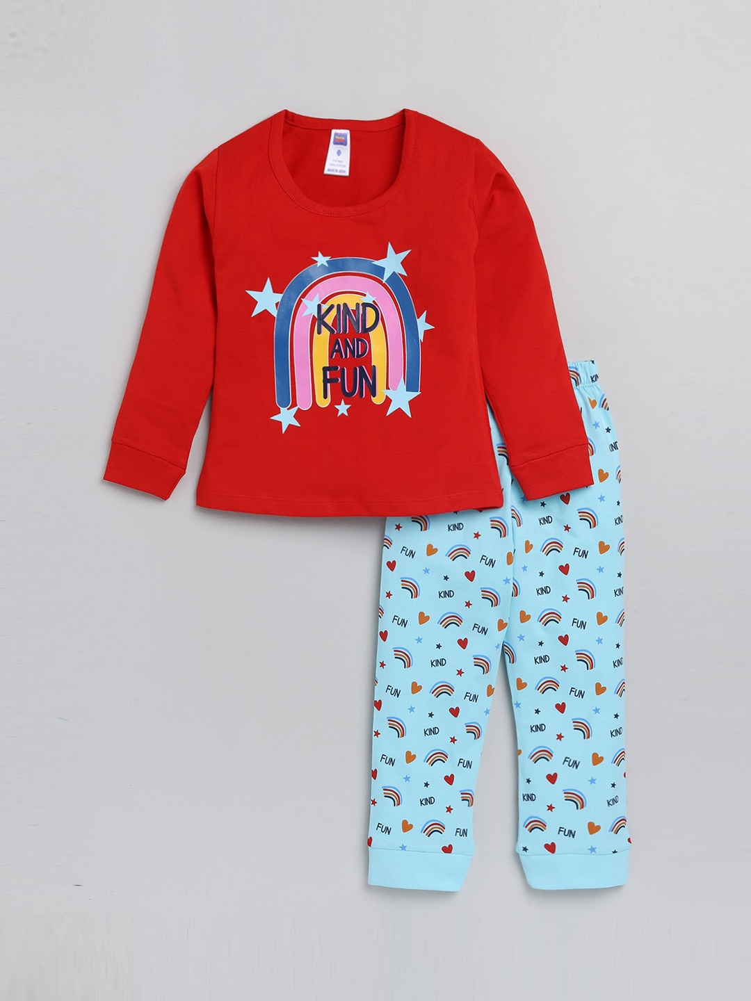 

Nottie Planet Girls Red & Blue Printed Cotton T-shirt with Pyjamas