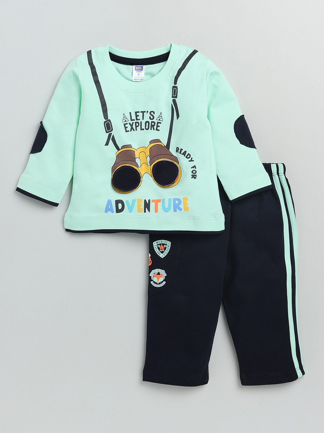 

Nottie Planet Boys Sea Green & Navy Blue Printed T-shirt with Pyjamas