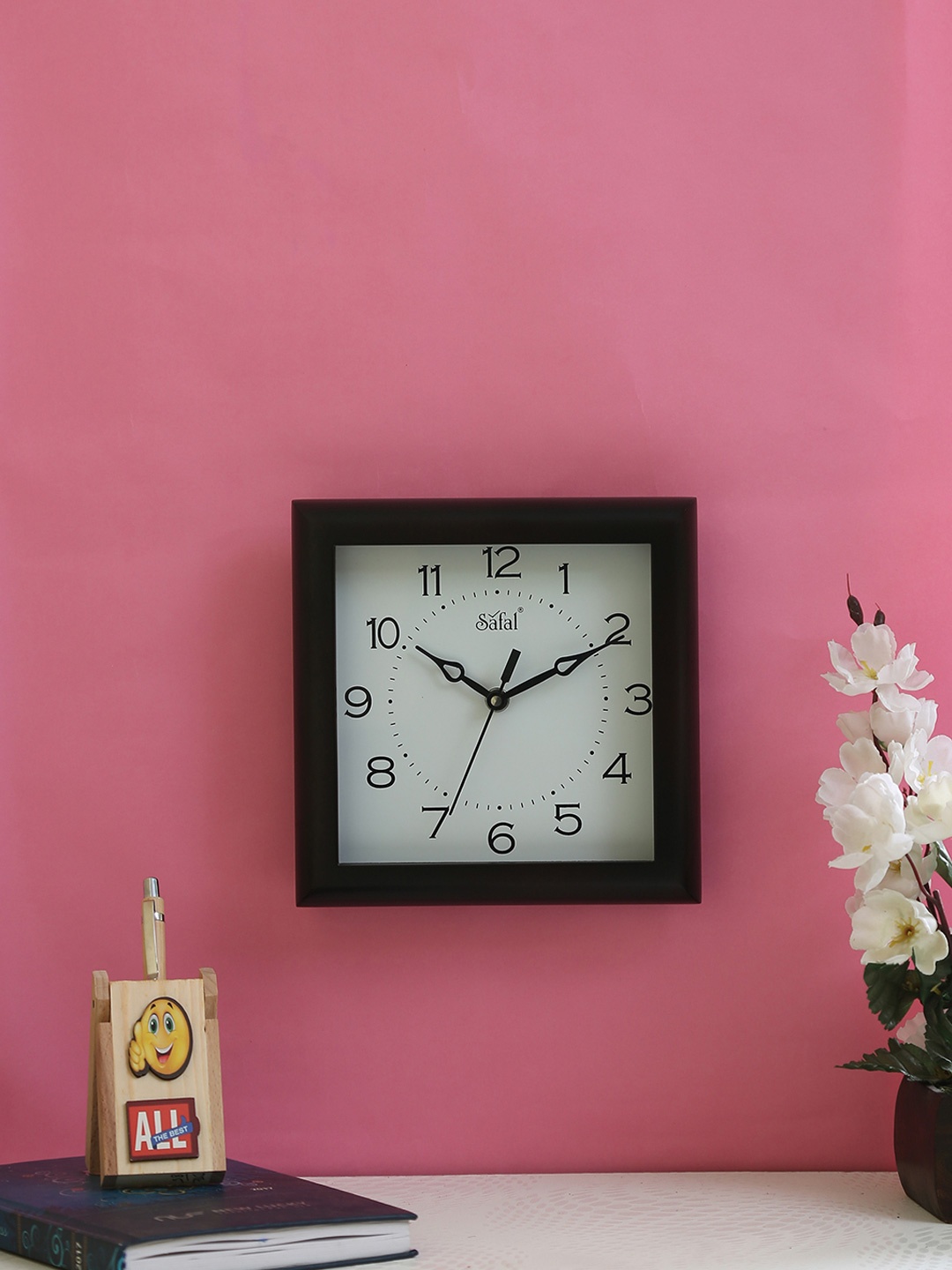 

Safal White & Brown Square Analogue Wall Clock