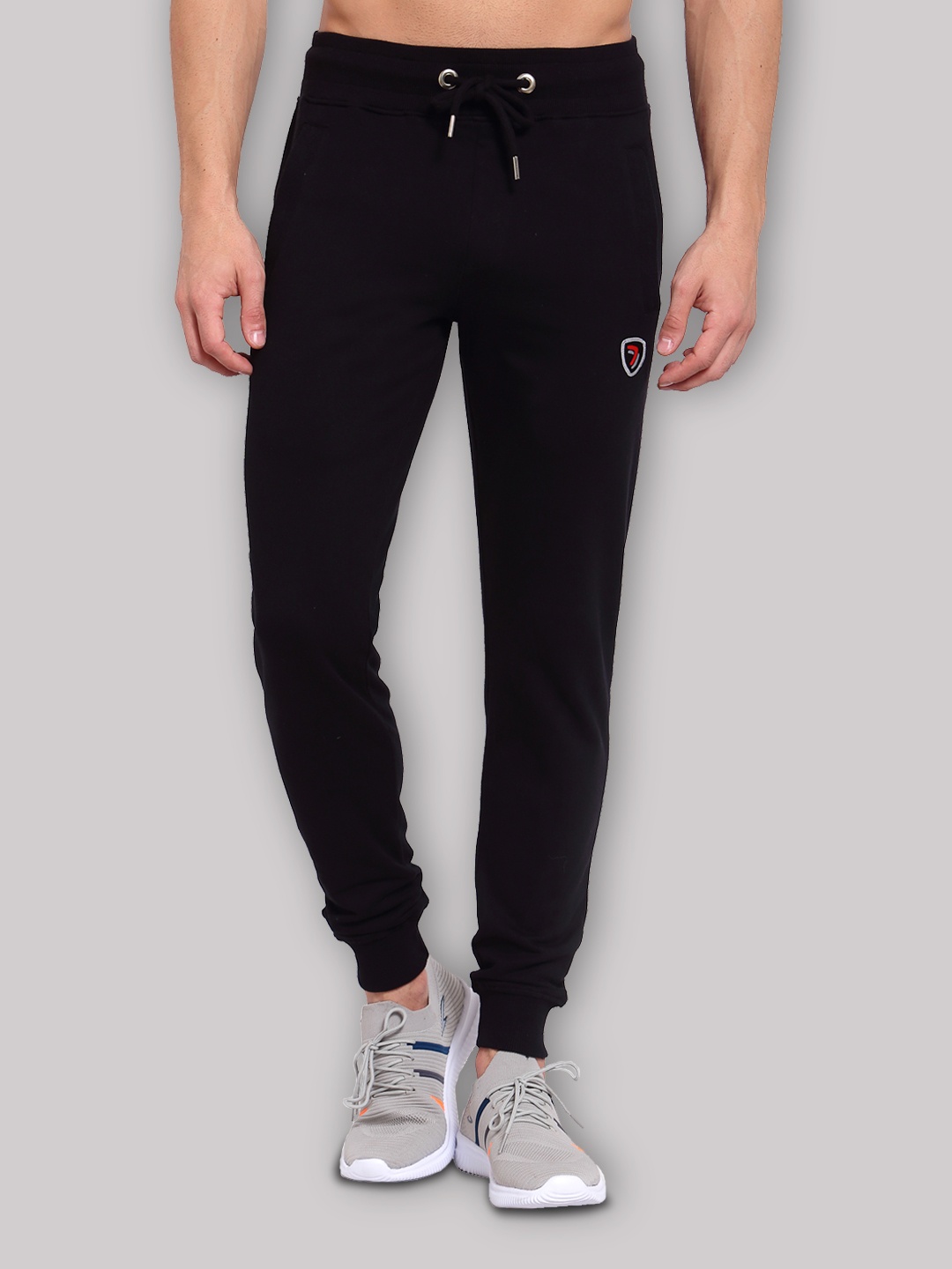 

SPORTO Men Black Solid Cotton Slim-Fit Sports Track Pant with Dual Zipper Side Pockets