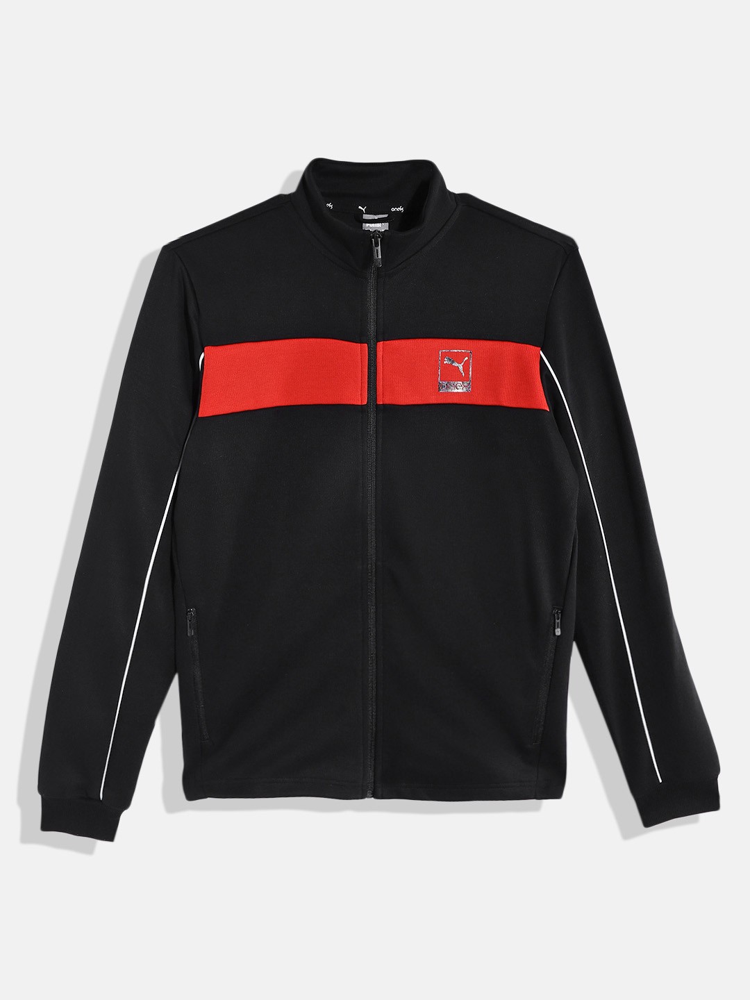 

one8 x PUMA Boys Black & Red Striped Mock Collar Regular Fit Virat Kohli Sweatshirt