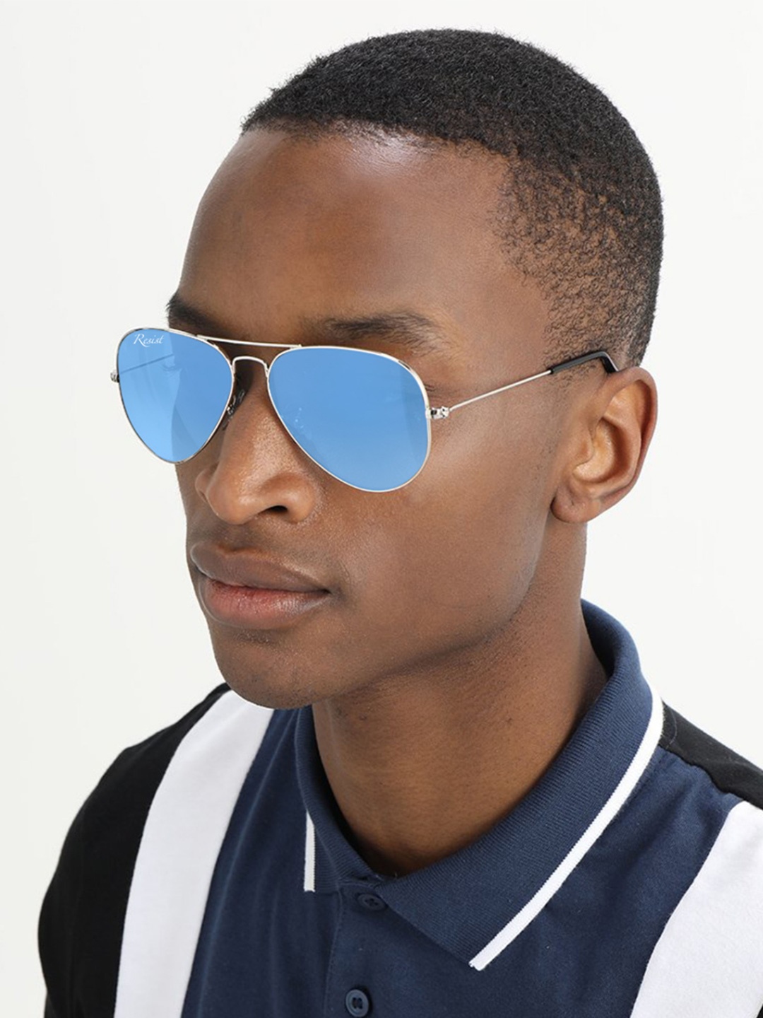 

RESIST EYEWEAR Unisex Blue Lens & Silver-Toned Aviator Sunglasses with UV Protected Lens