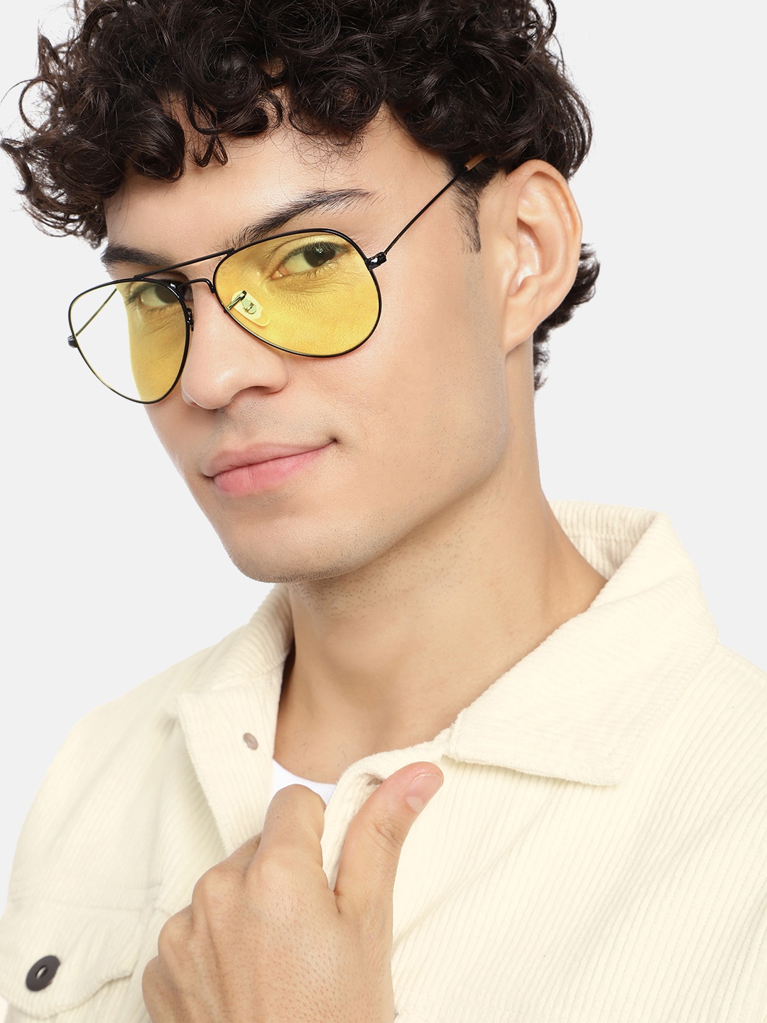 

RESIST EYEWEAR Unisex Yellow Lens & Black Aviator Sunglasses with UV Protected Lens