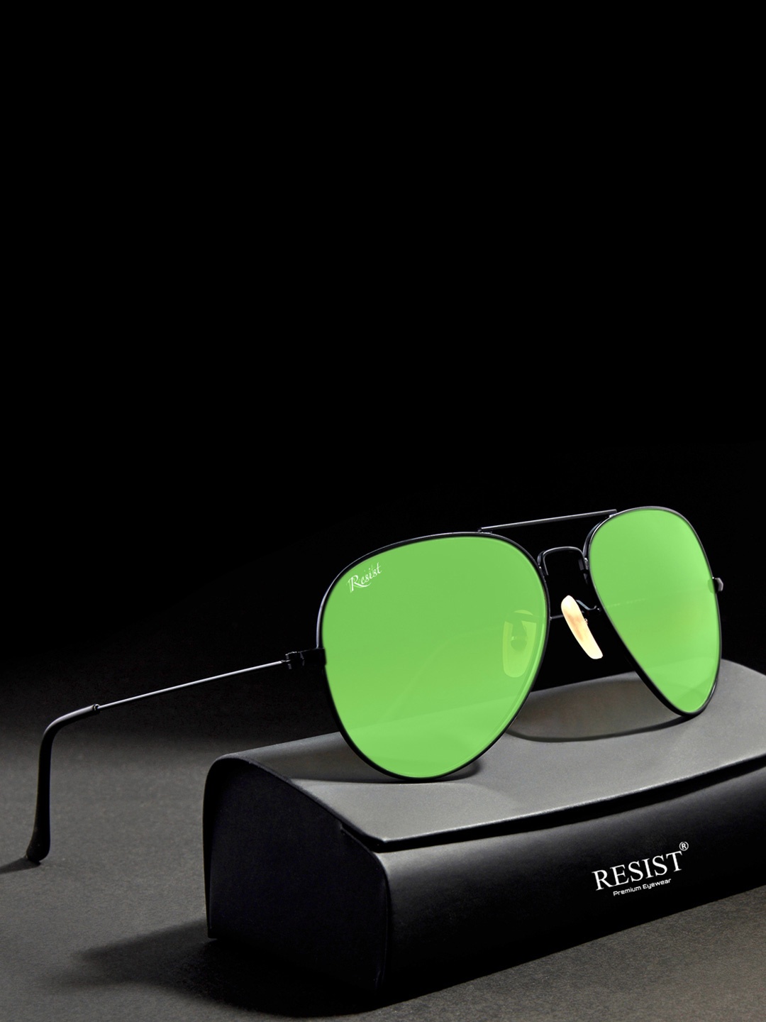 

RESIST EYEWEAR Unisex Green Lens & Black Aviator Sunglasses with UV Protected Lens