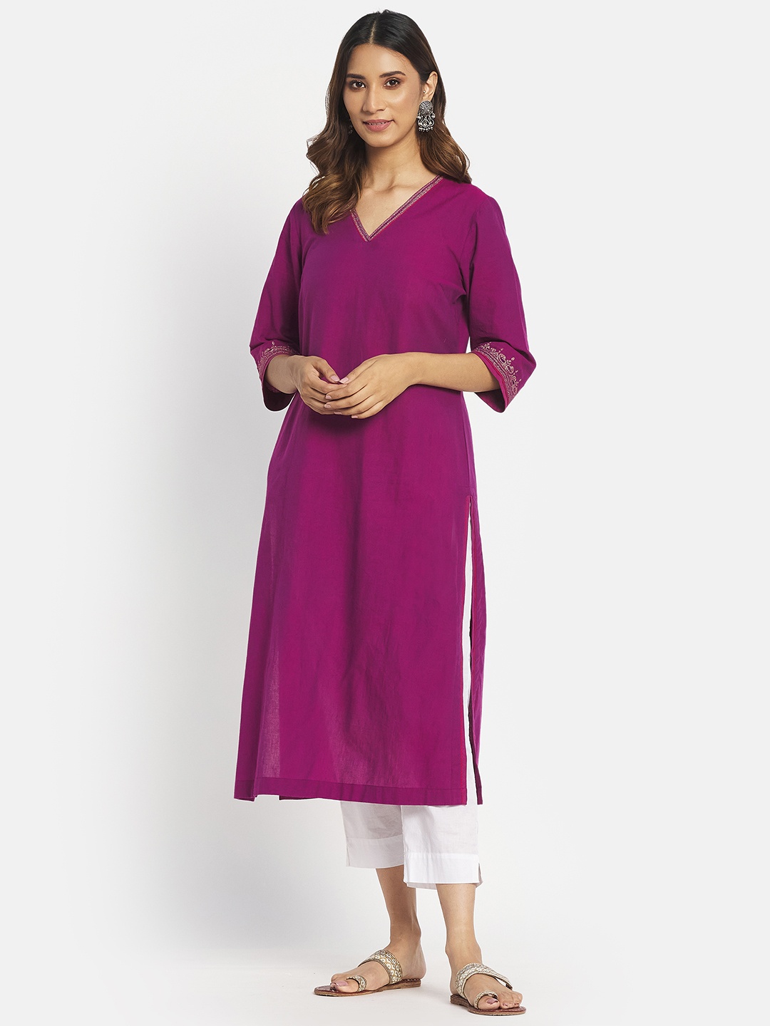 

Fabindia Women Pure Cotton Solid Kurta, Purple