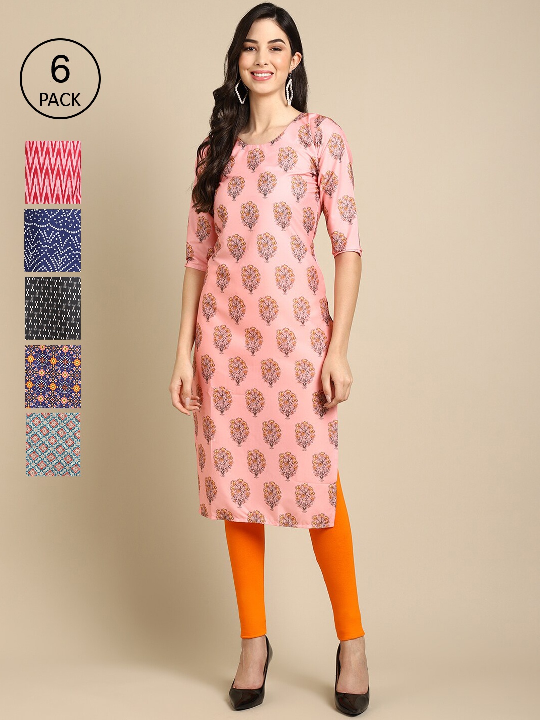 

Ethnic basket Women Multicoloured Geometric Printed Keyhole Neck Summer Sheers Crepe Kurta, Multi