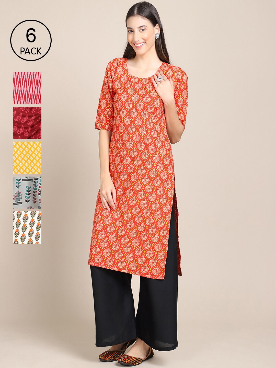 

Ethnic basket 6 Women Multicoloured Geometric Printed Crepe Kurta, Multi