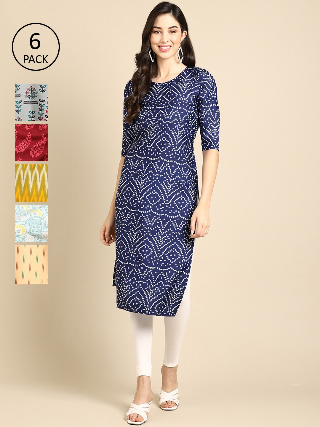 

Ethnic basket Women Multicoloured Striped Keyhole Neck Summer Sheers Crepe Kurta, Multi