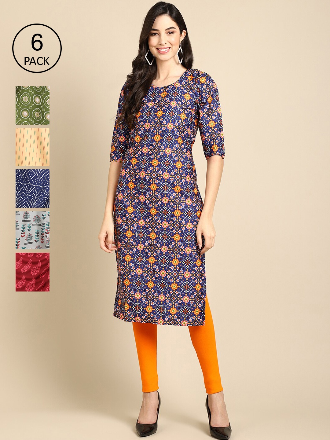 Ethnic basket Women Blue & Red Ethnic Motifs Printed Crepe Kurta