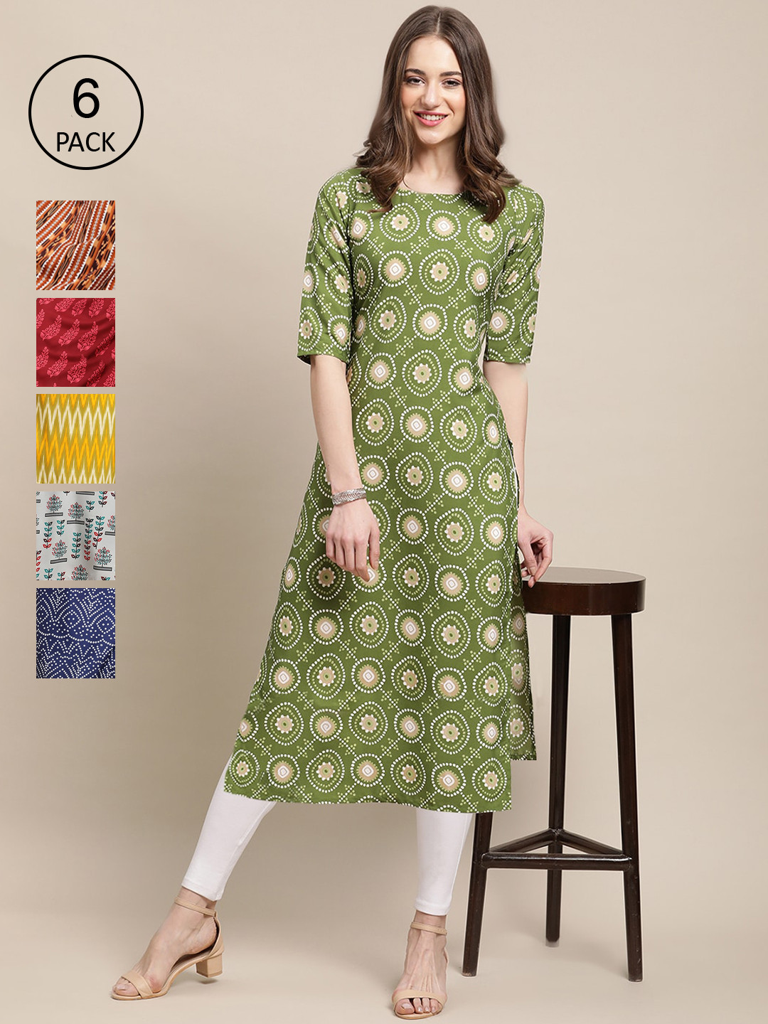 

Ethnic basket Women Multicoloured Ethnic Motifs Printed Keyhole Neck Thread Work Summer Sheers Crepe Kurta, Multi