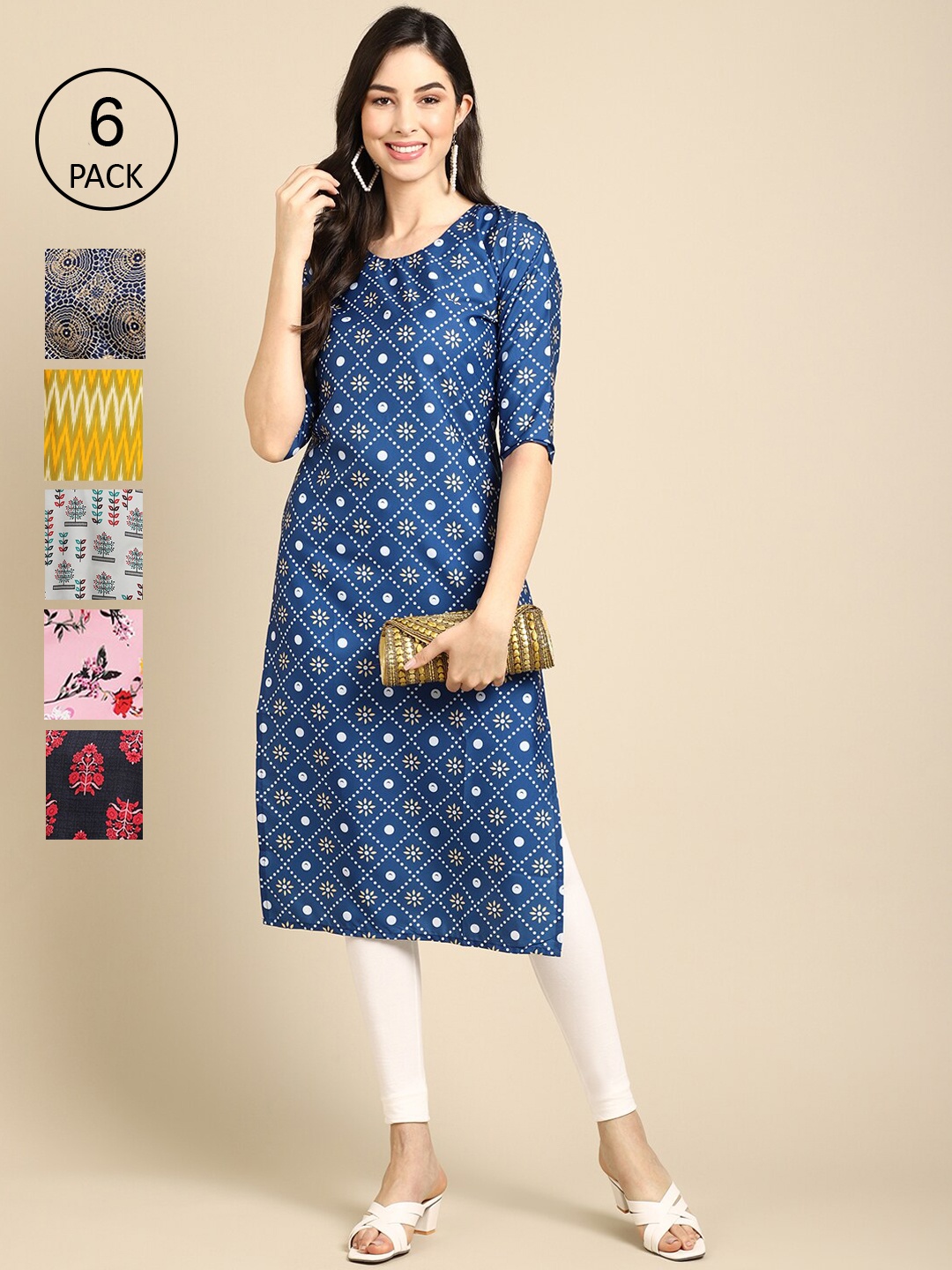 

Ethnic basket Women Yellow & Blue Ethnic Motifs Printed Summer Sheers Crepe Kurta
