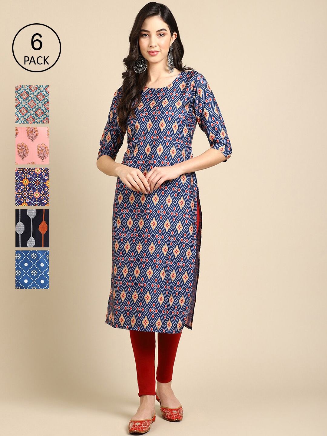 

Ethnic basket Women Pink & Blue Ethnic Motifs Printed Summer Sheers Crepe Kurta