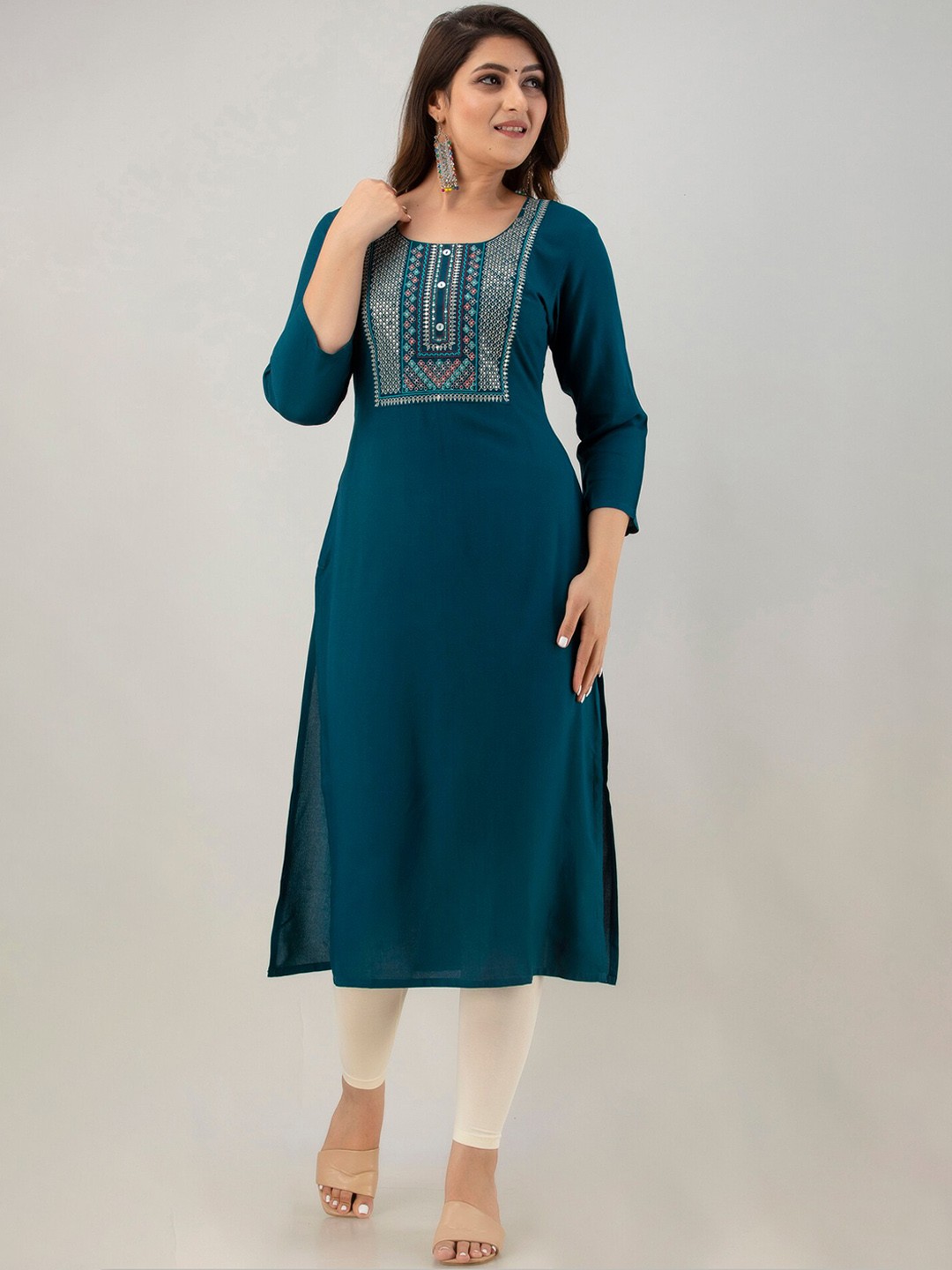 

PREKSHA Women Blue Ethnic Motifs Embroidered Thread Work Kurta