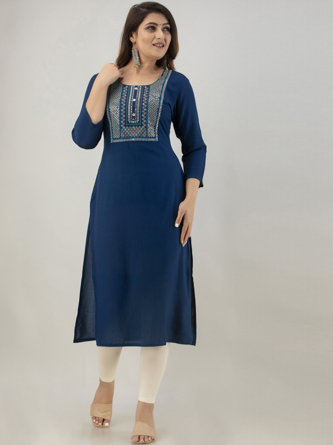 

PREKSHA Women Blue Embroidered Thread Work Kurta