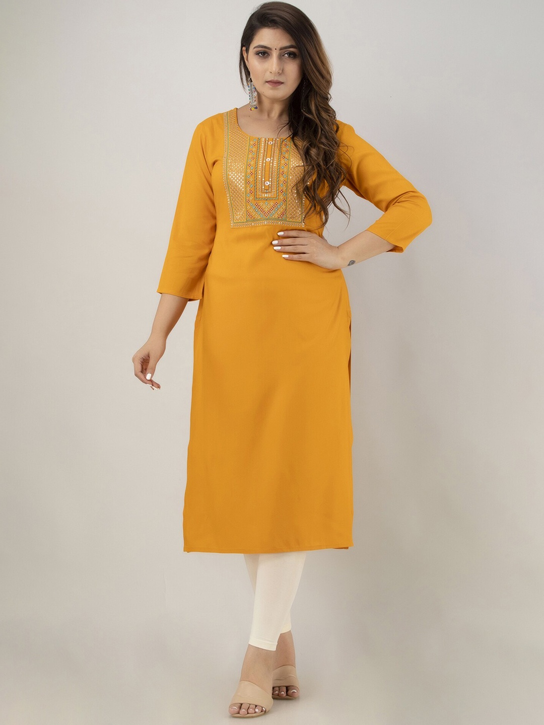 

PREKSHA Women Yellow & Red Yoke Design Kurta