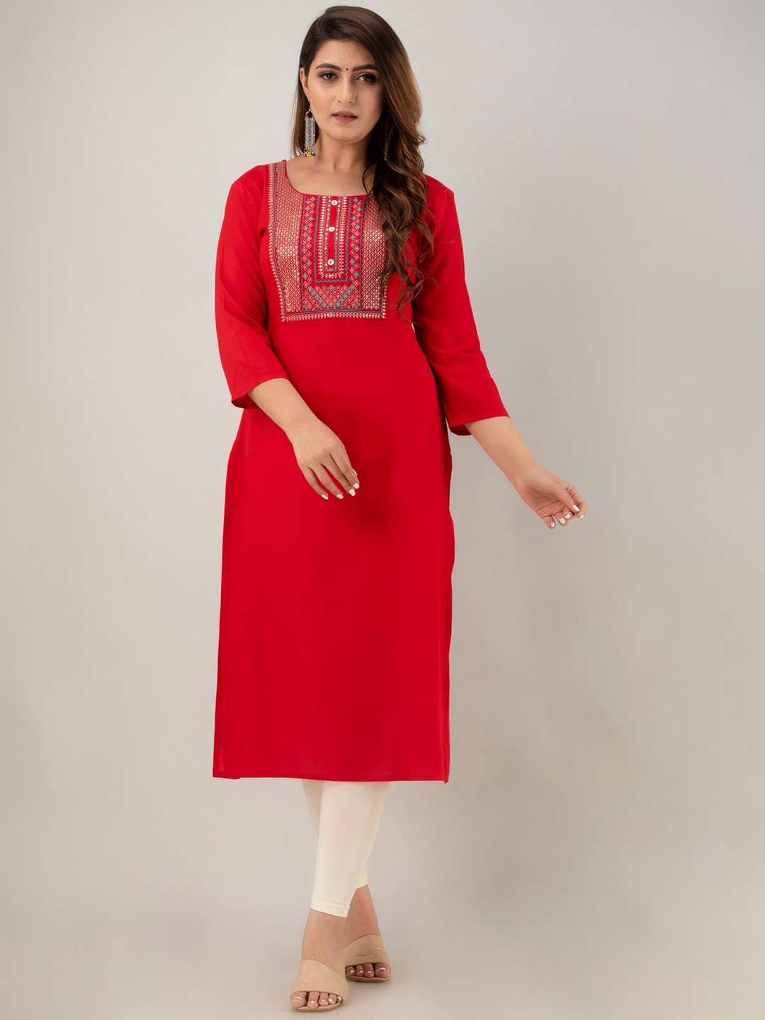 

PREKSHA Women Red & Blue Yoke Design Kurta