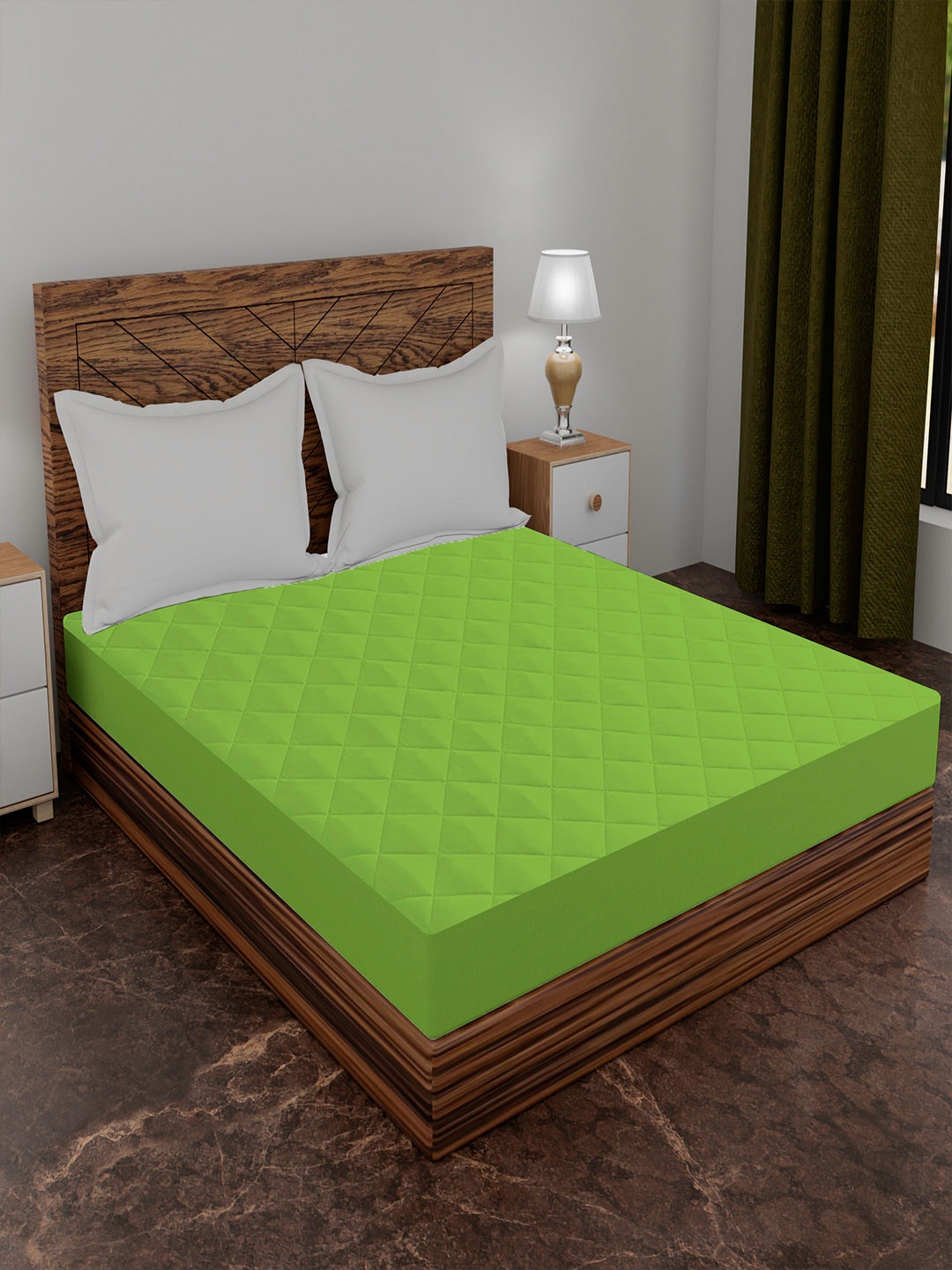 

AVI Green Solid Cotton Quilted Mattress Protector, Lime green