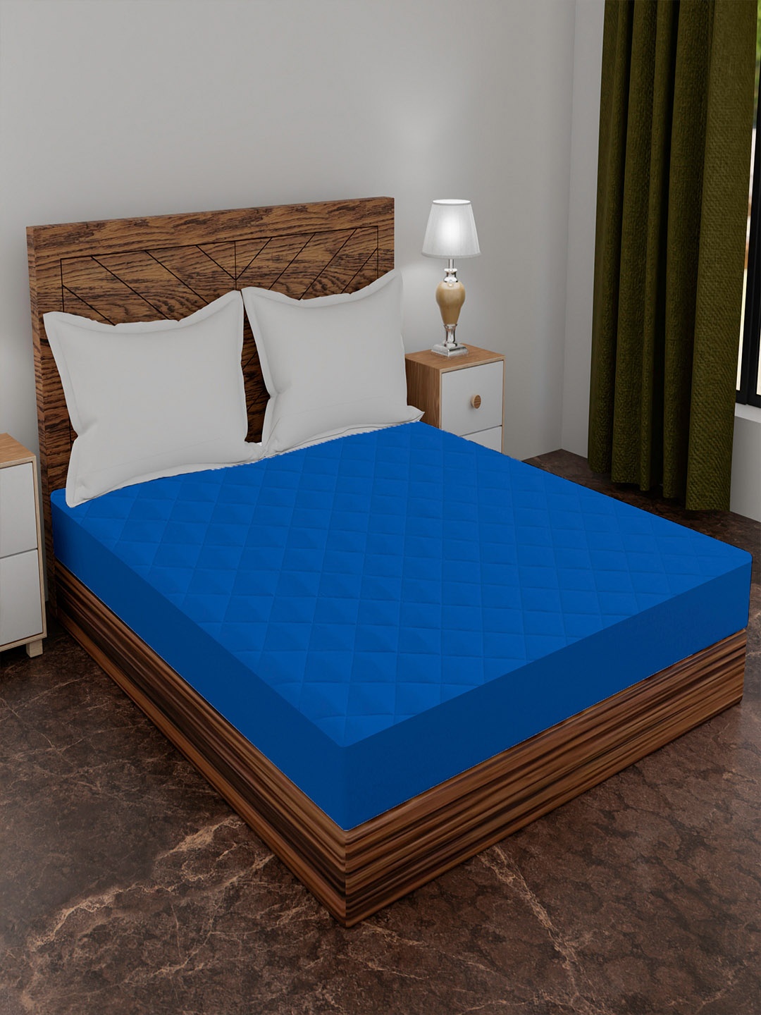 AVI Unisex Navy Blue Solid King Size Waterproof Mattress Protector