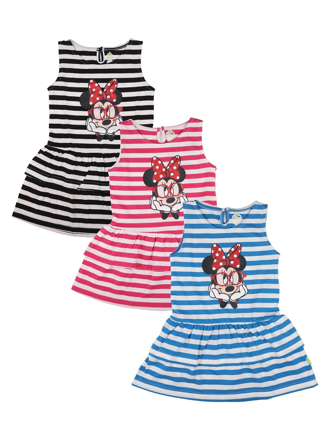 

Bodycare Girls Pack of 3 Striped A-Line Cotton Dress, Black