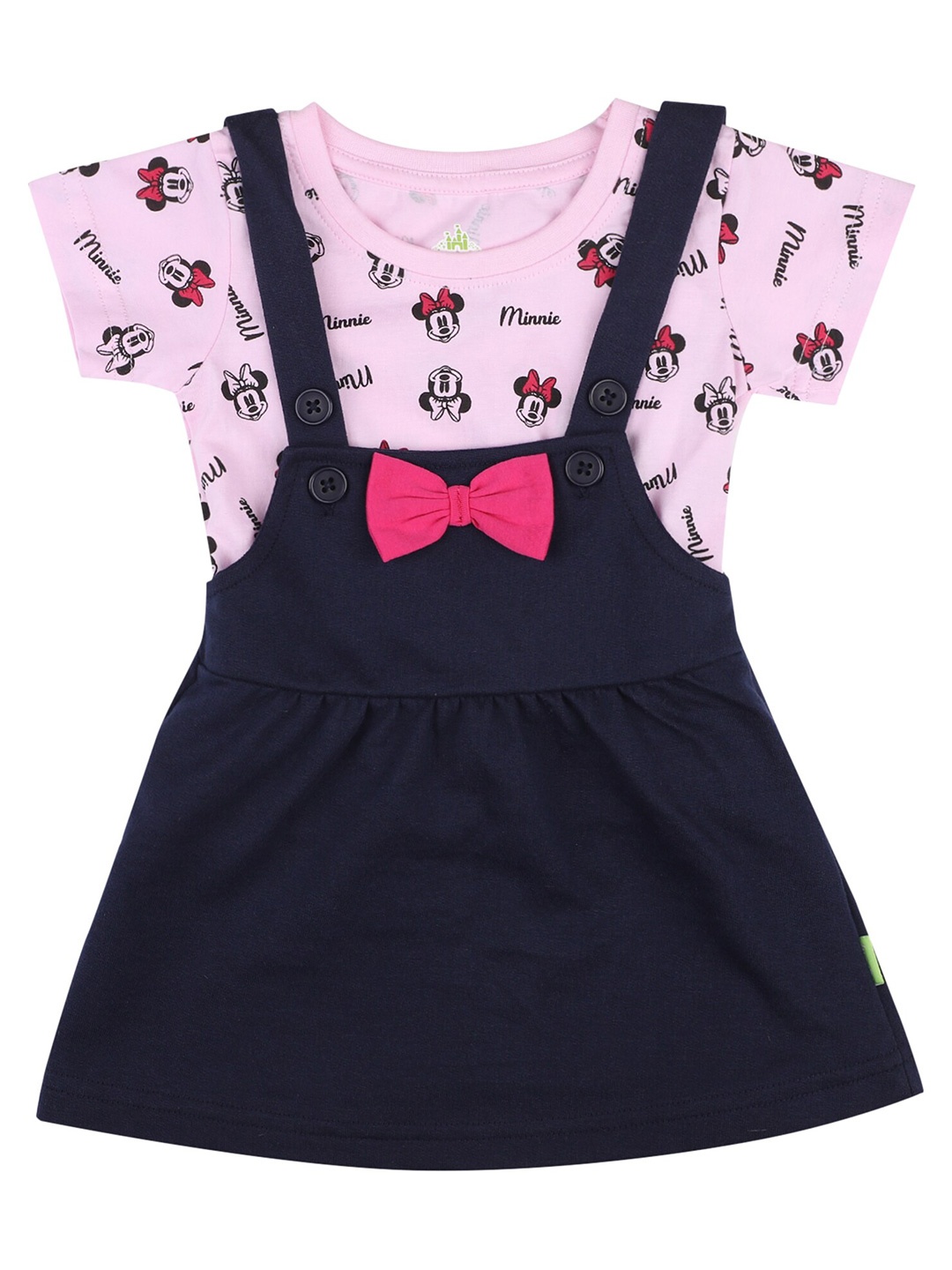 

Bodycare Pink & Navy Blue Minnie Mouse Printed Pinafore Dress