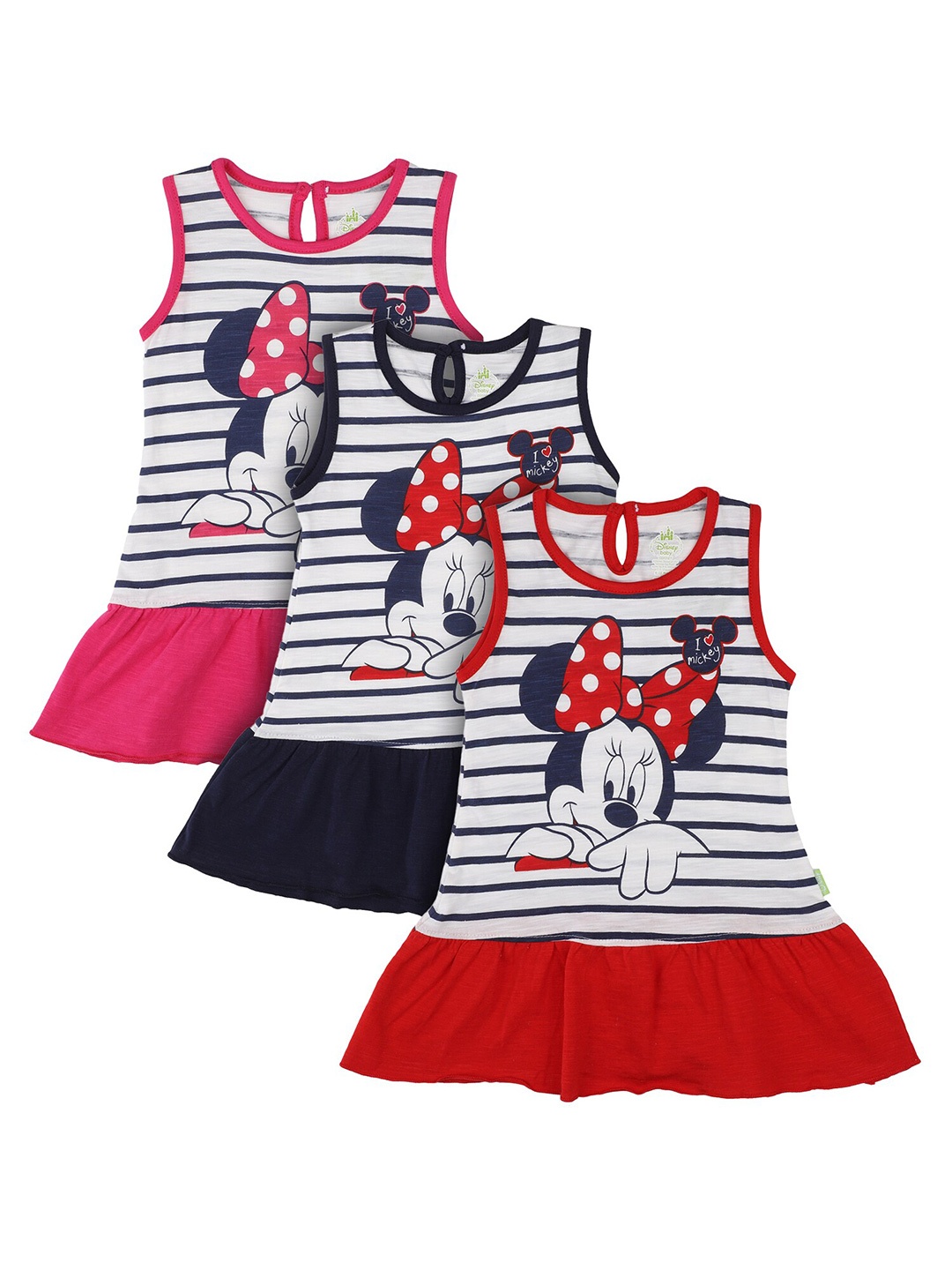 

Bodycare MINNIE & FRIENDS Pack Of 3 Striped A-Line Dress, Fuchsia