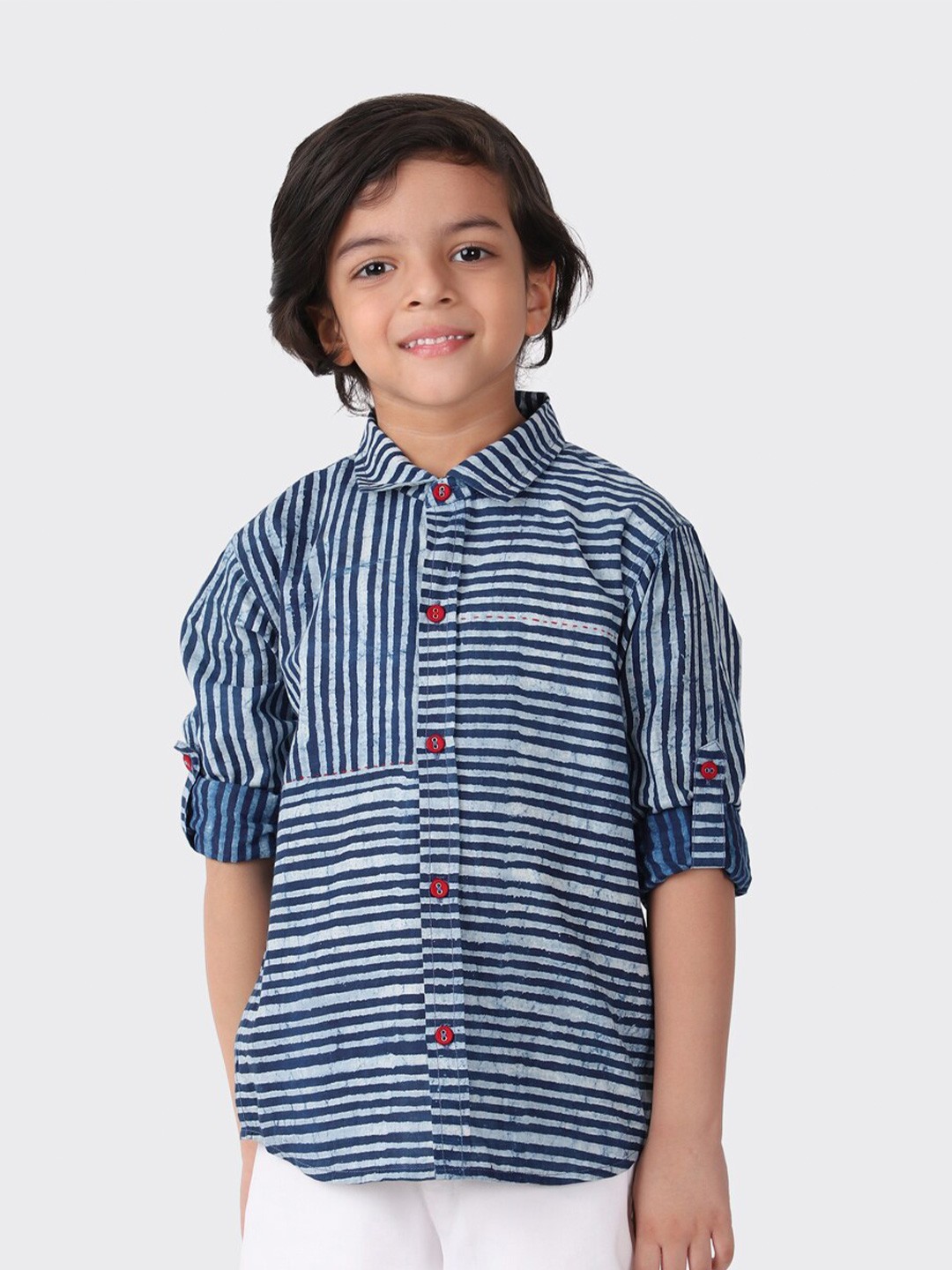 

Fabindia Boys Blue Horizontal Stripes Striped Casual Shirt